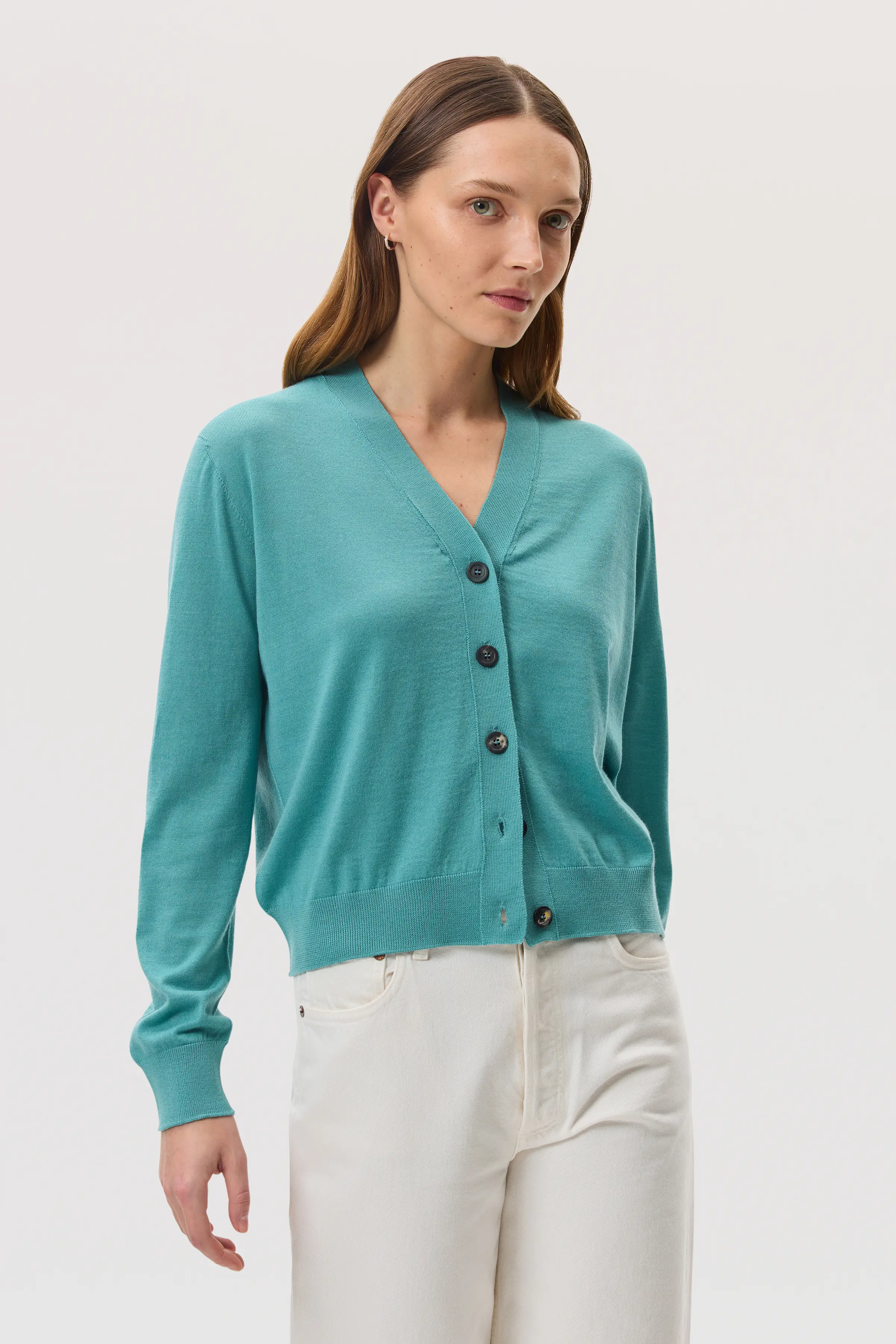 Superfine Merino Wool Green Cardigan - Image 2