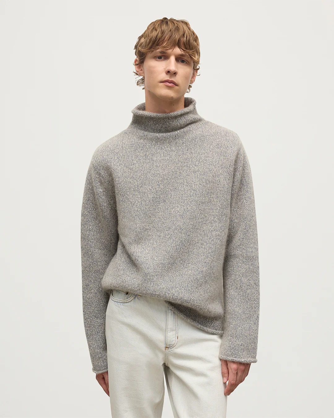 Kester Blue Marl Cashmere Funnel Neck Jumper - Image 5