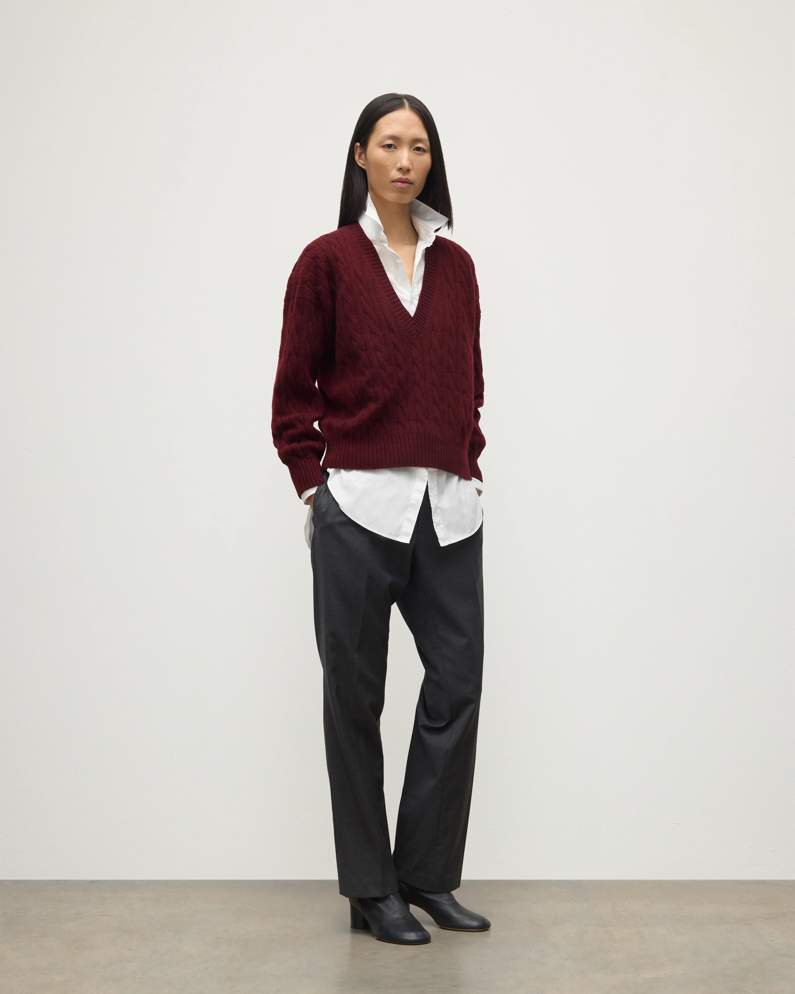 Kylesku Deep V Dark Red Cashmere Jumper