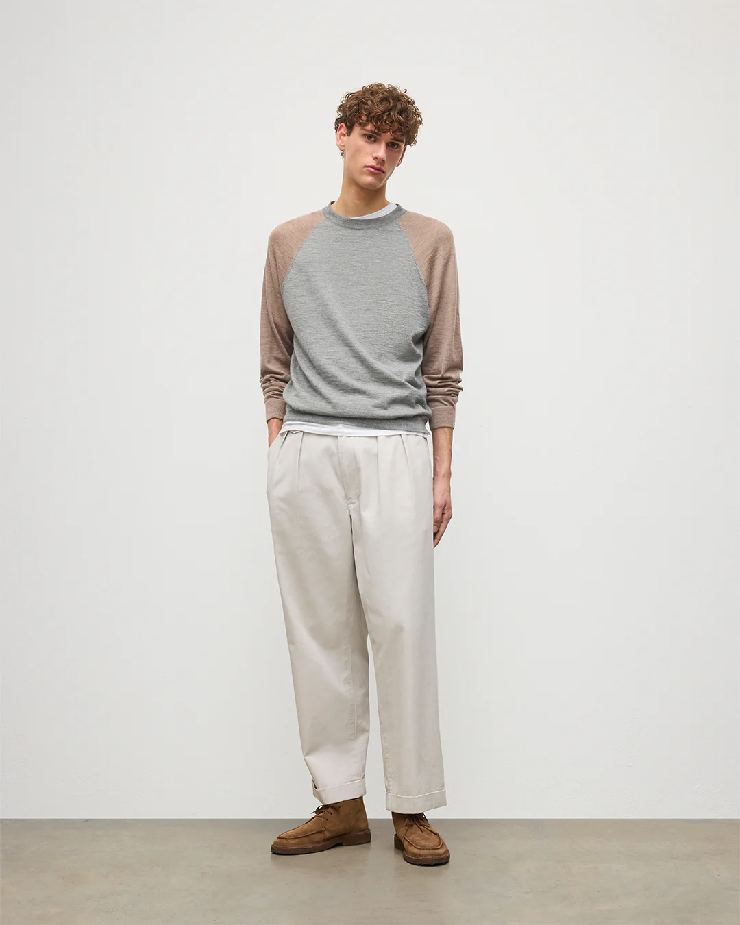 Leith Grey & Brown Ringer Superfine Cashmere Jumper