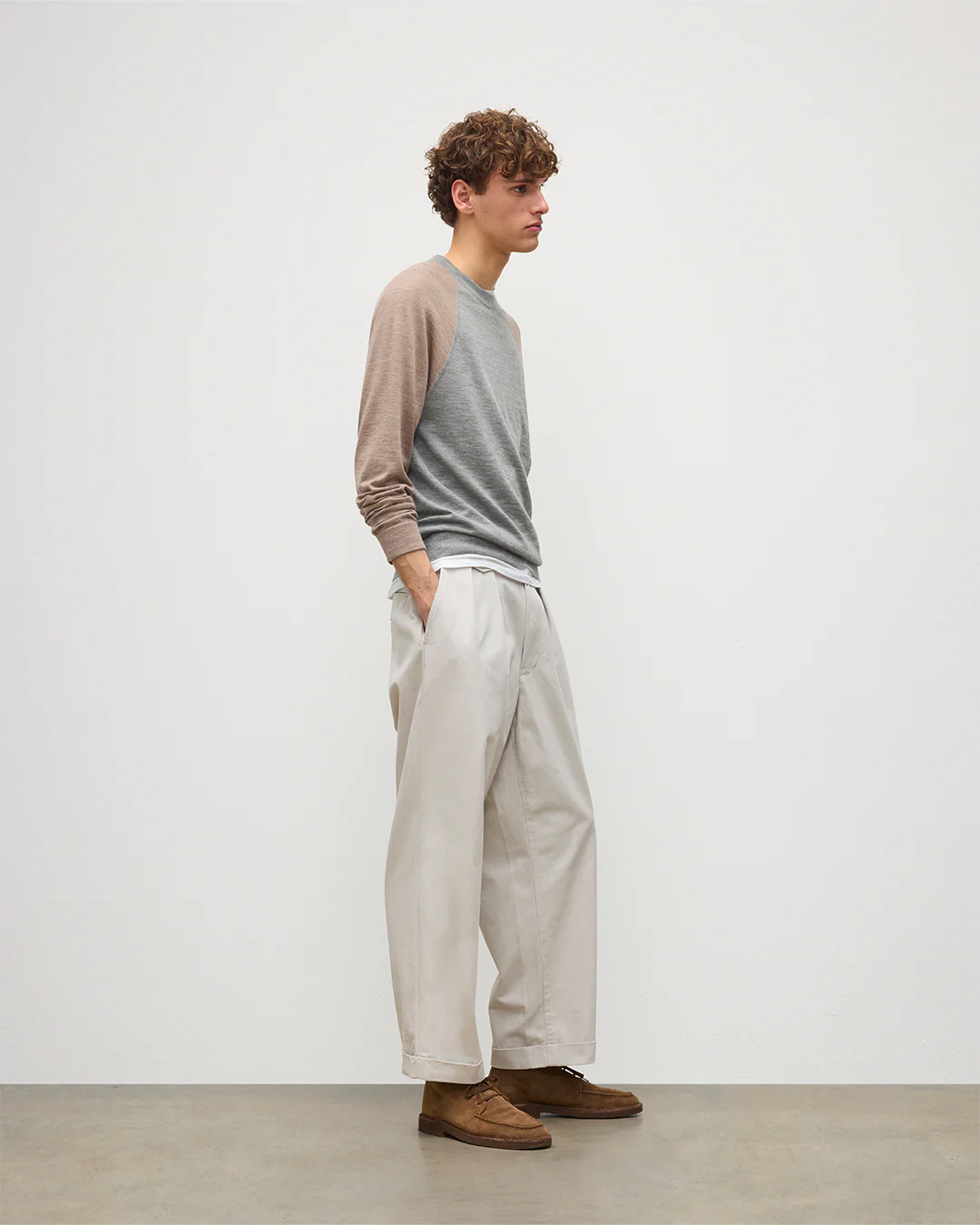 Leith Grey & Brown Ringer Superfine Cashmere Jumper - Image 3
