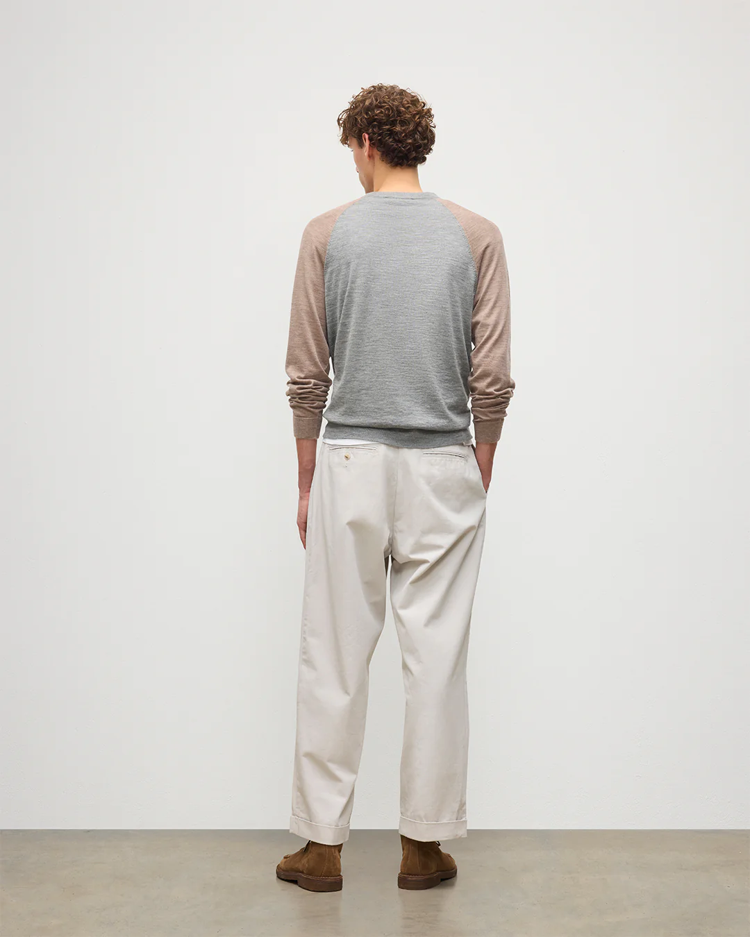 Leith Grey & Brown Ringer Superfine Cashmere Jumper - Image 4