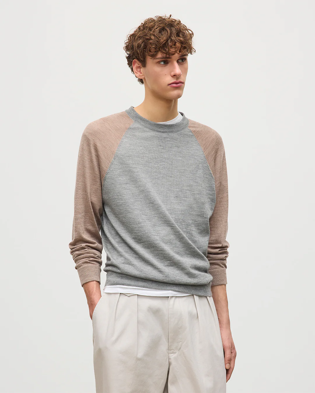 Leith Grey & Brown Ringer Superfine Cashmere Jumper - Image 5