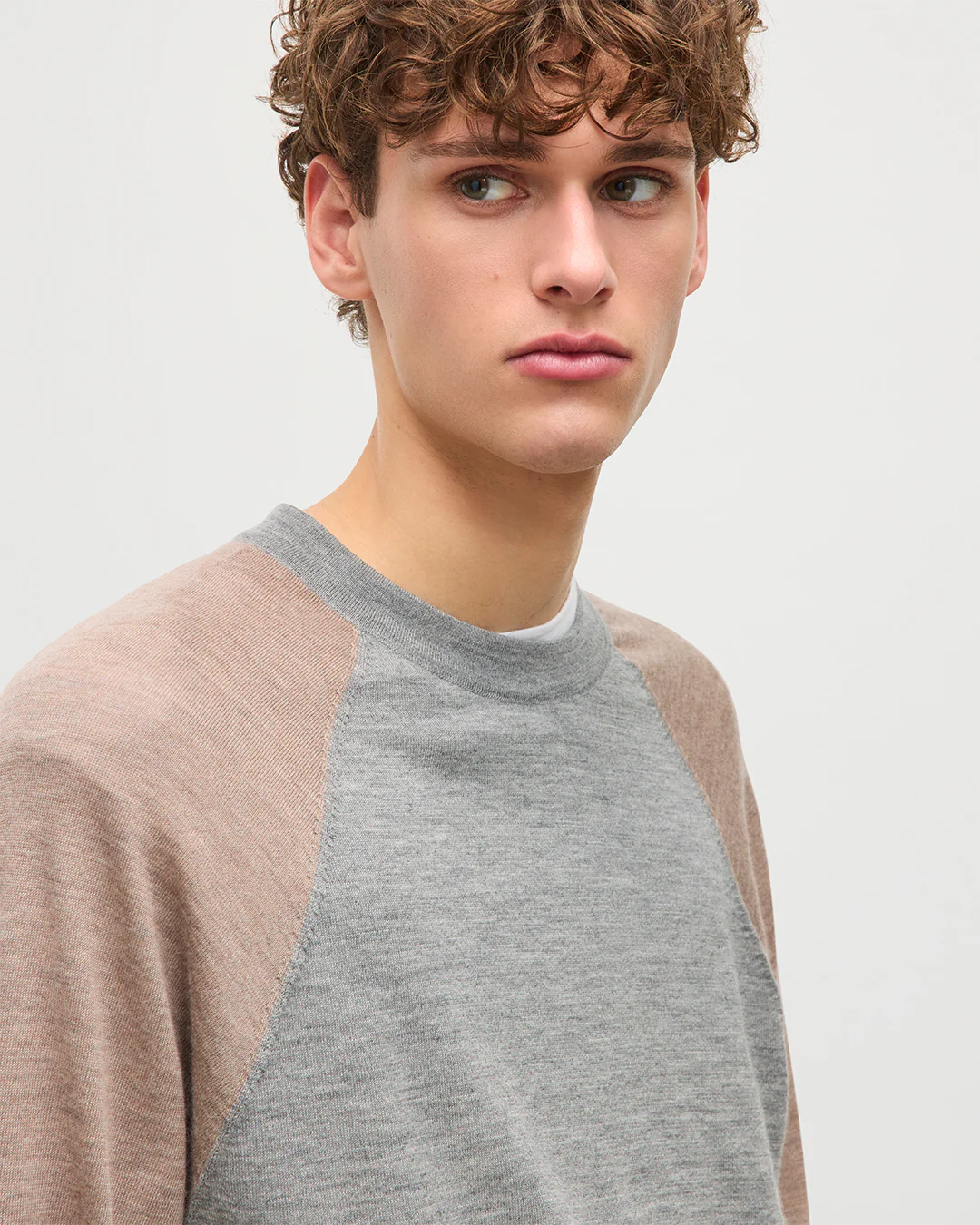 Leith Grey & Brown Ringer Superfine Cashmere Jumper - Image 6