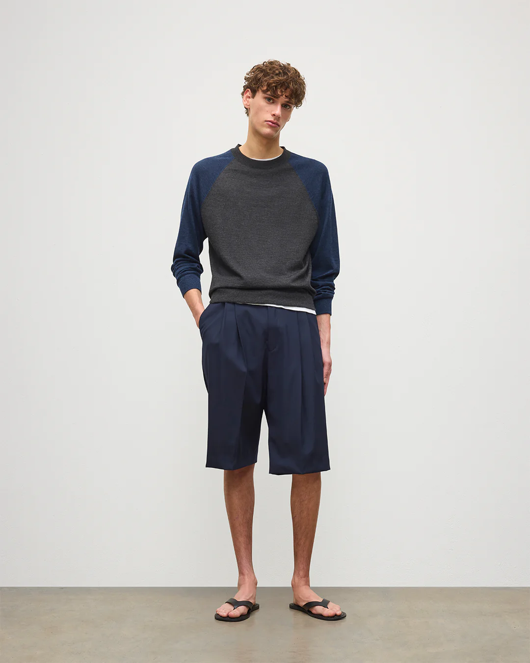 Leith Grey & Navy Ringer Superfine Cashmere Jumper
