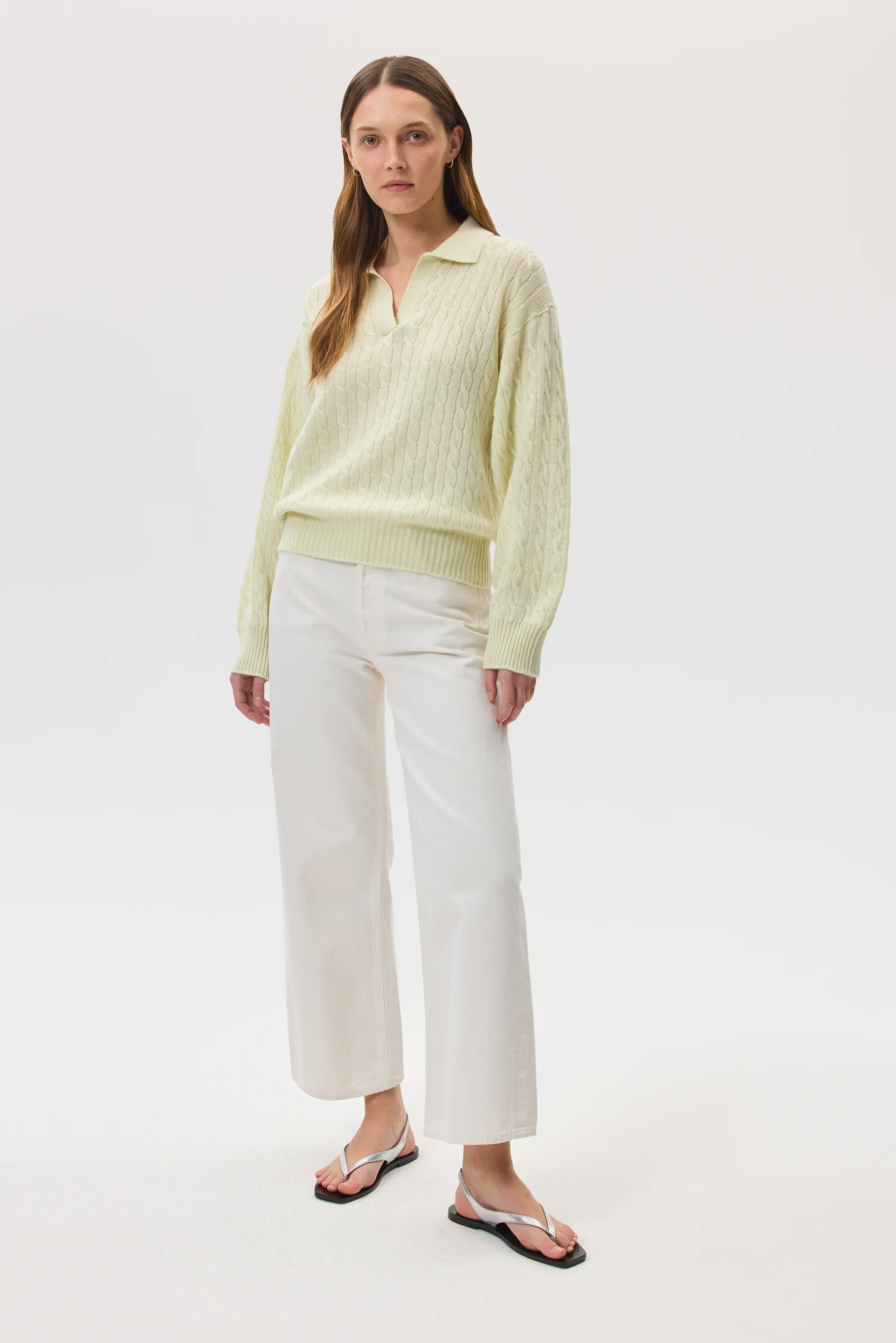 Cropped Cable Light Yellow Cashmere Jumper