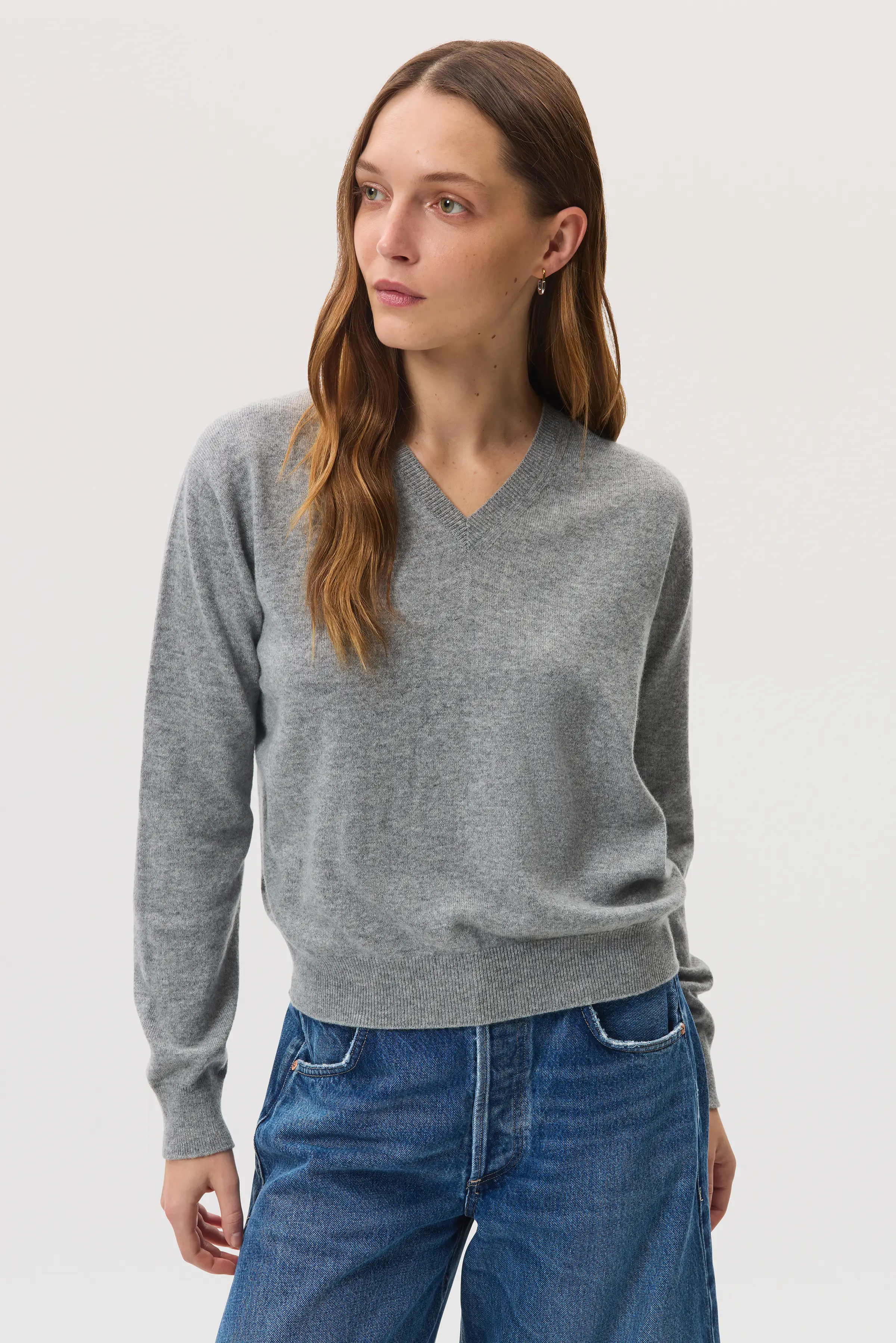 Classic Cashmere Grey V Neck Jumper - Image 2