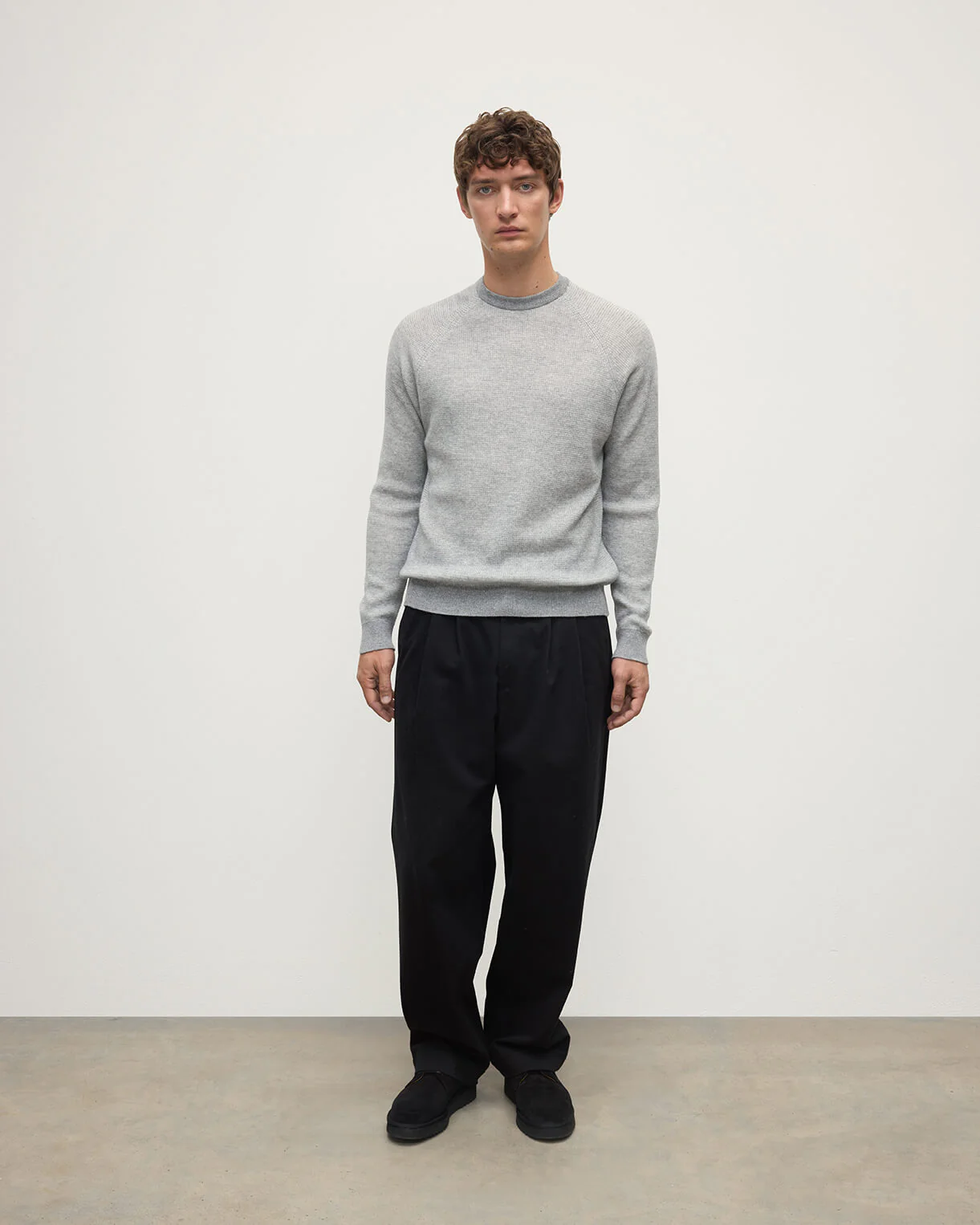 Waffle Stitch Light Grey Cashmere Jumper
