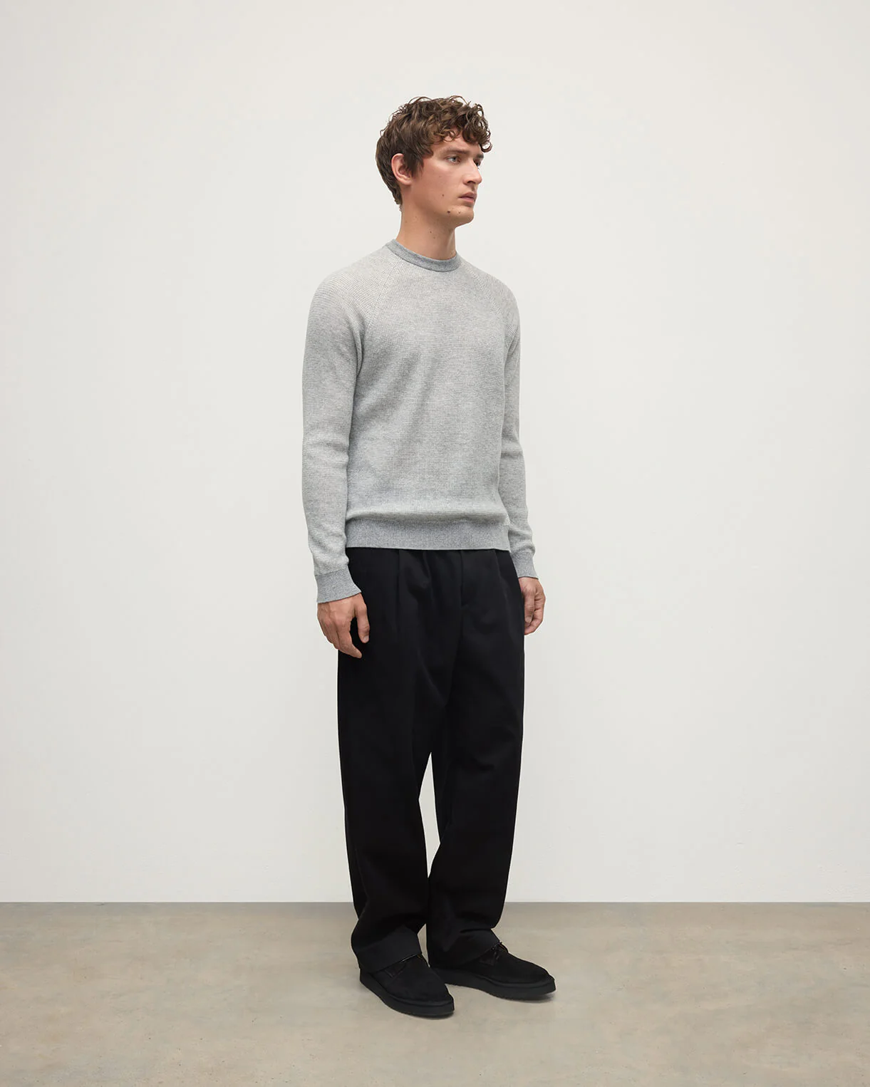 Waffle Stitch Light Grey Cashmere Jumper - Image 3