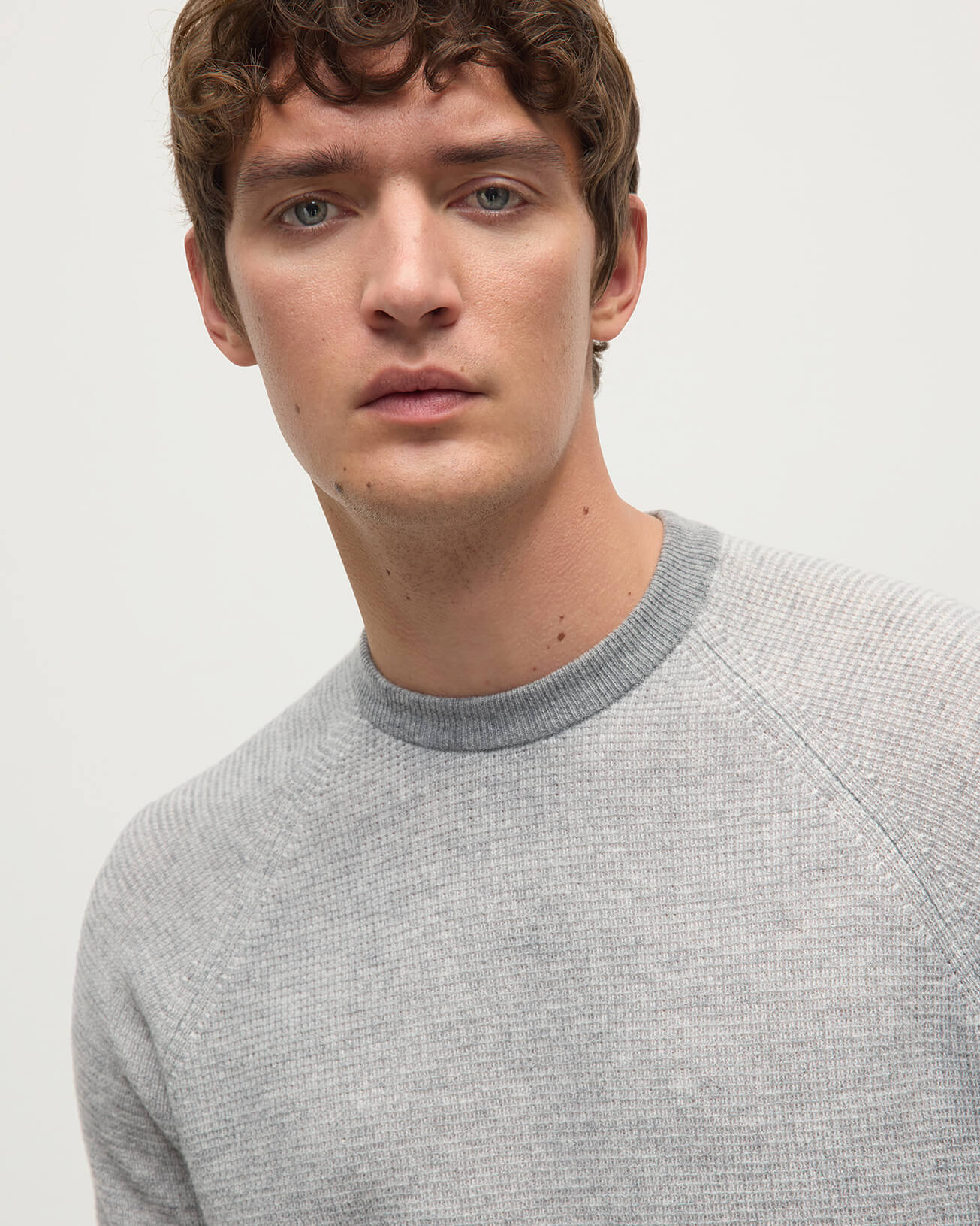 Waffle Stitch Light Grey Cashmere Jumper - Image 5