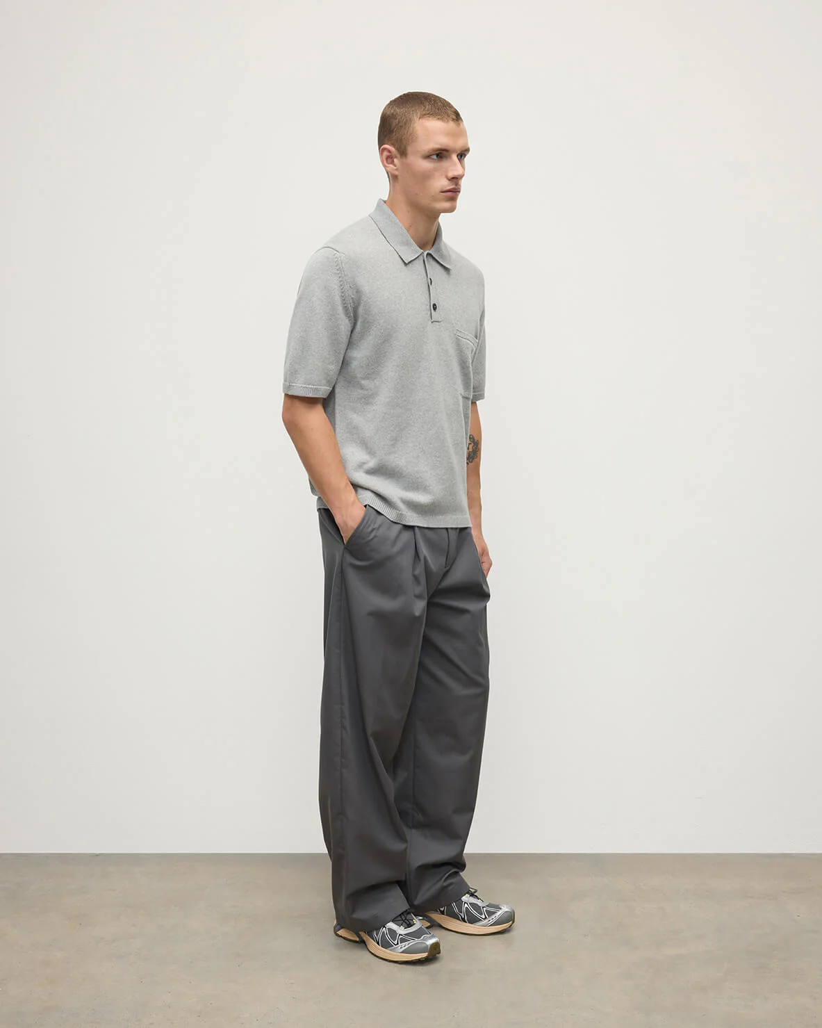 Superfine Merino Relaxed Light Grey Polo Shirt - Image 3