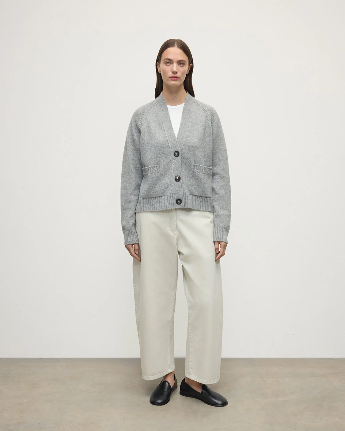 Relaxed Fit Light Grey Cashmere Cardigan