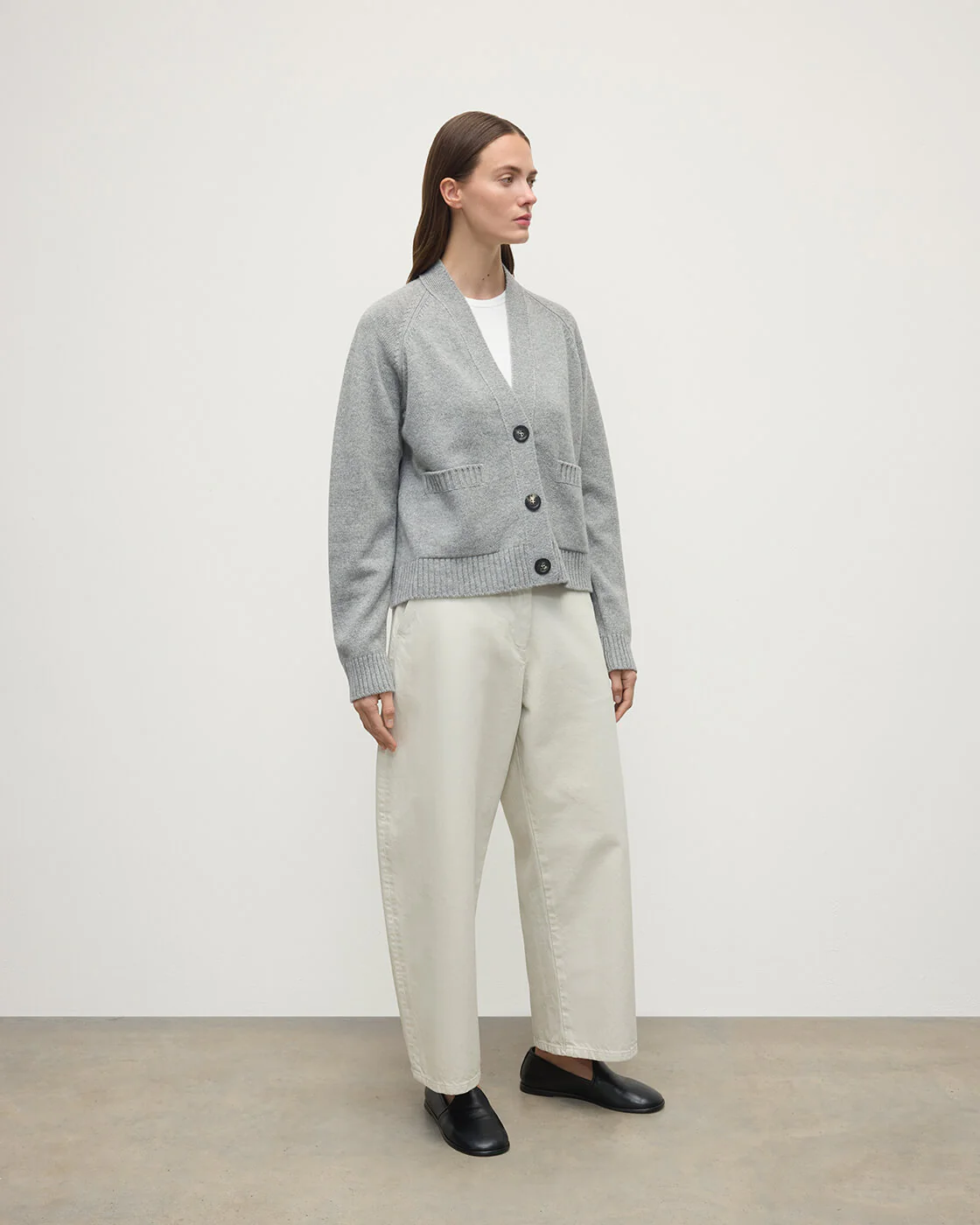 Relaxed Fit Light Grey Cashmere Cardigan - Image 3