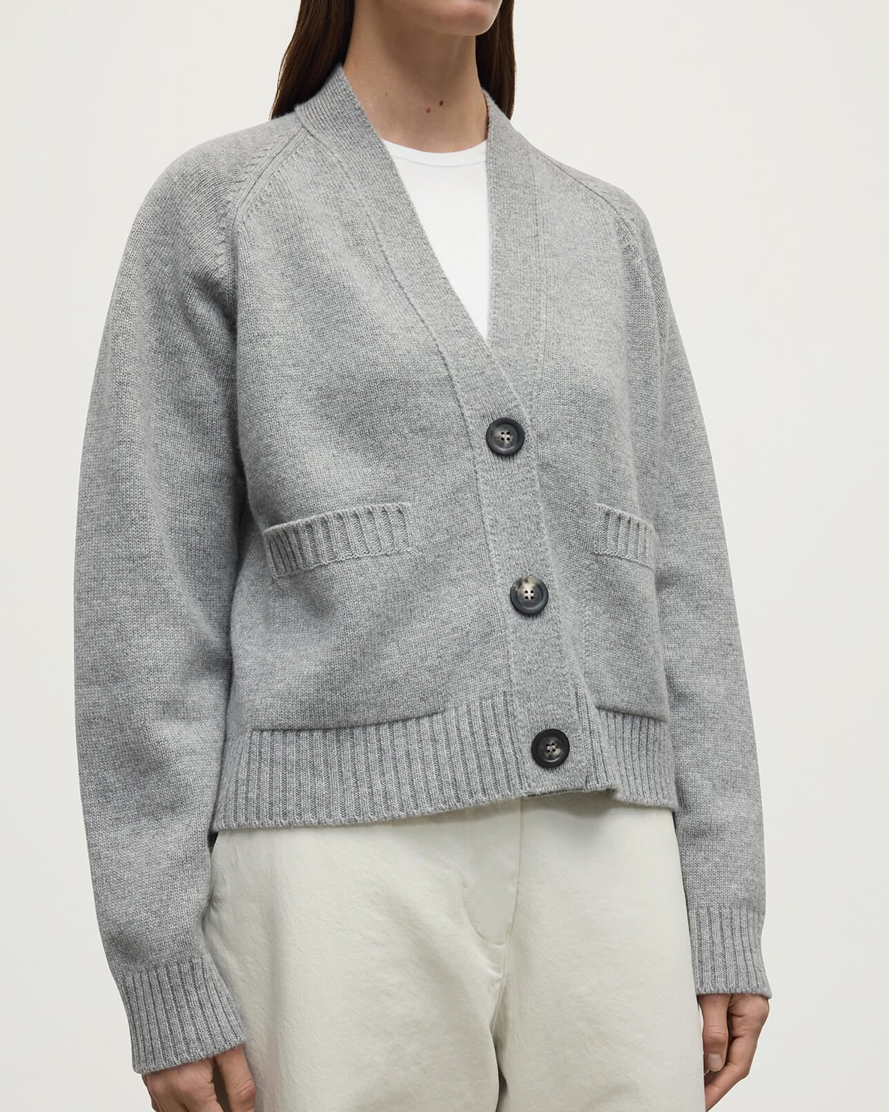 Relaxed Fit Light Grey Cashmere Cardigan - Image 5