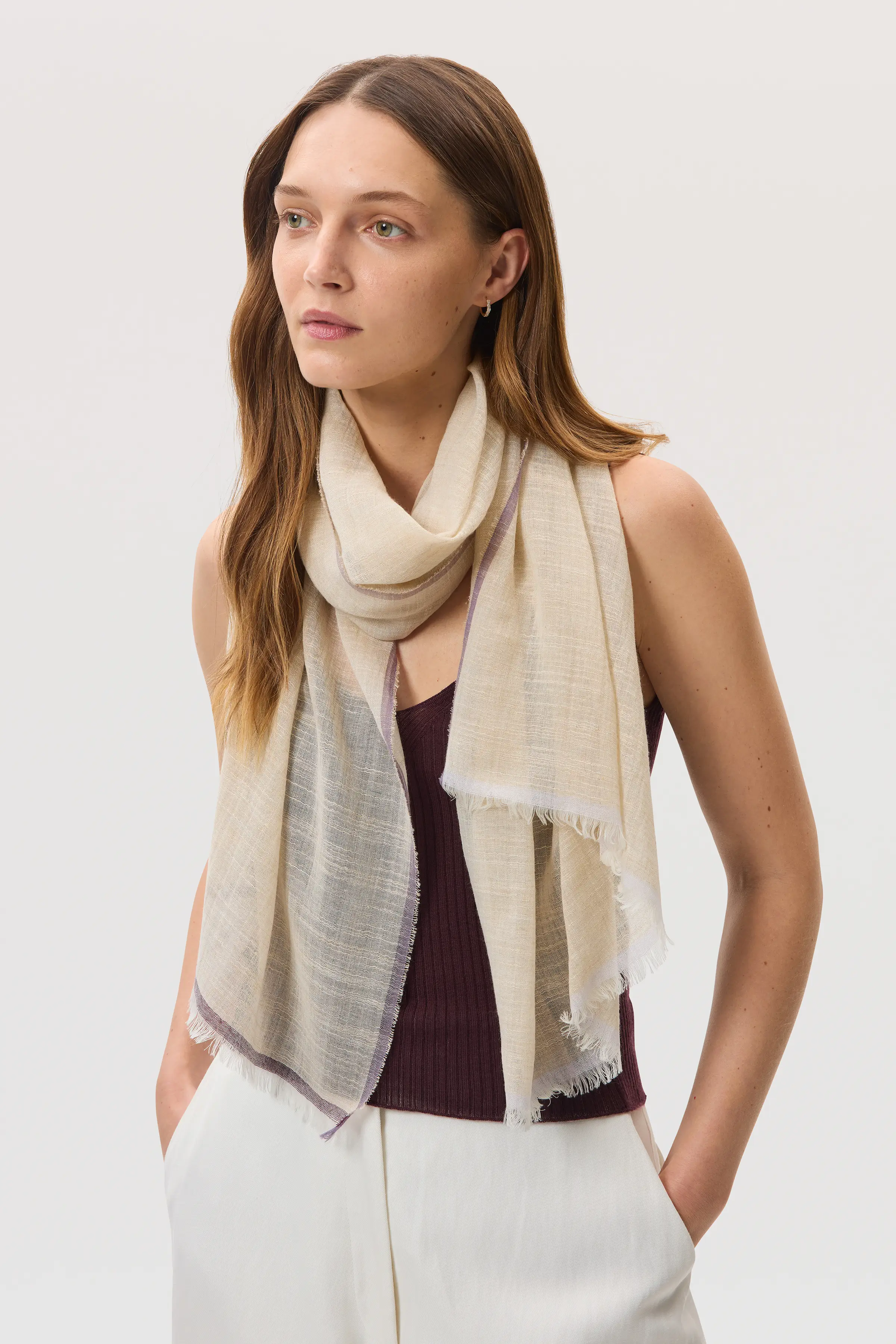 Colour Border Natural Lightweight Scarf - Image 3