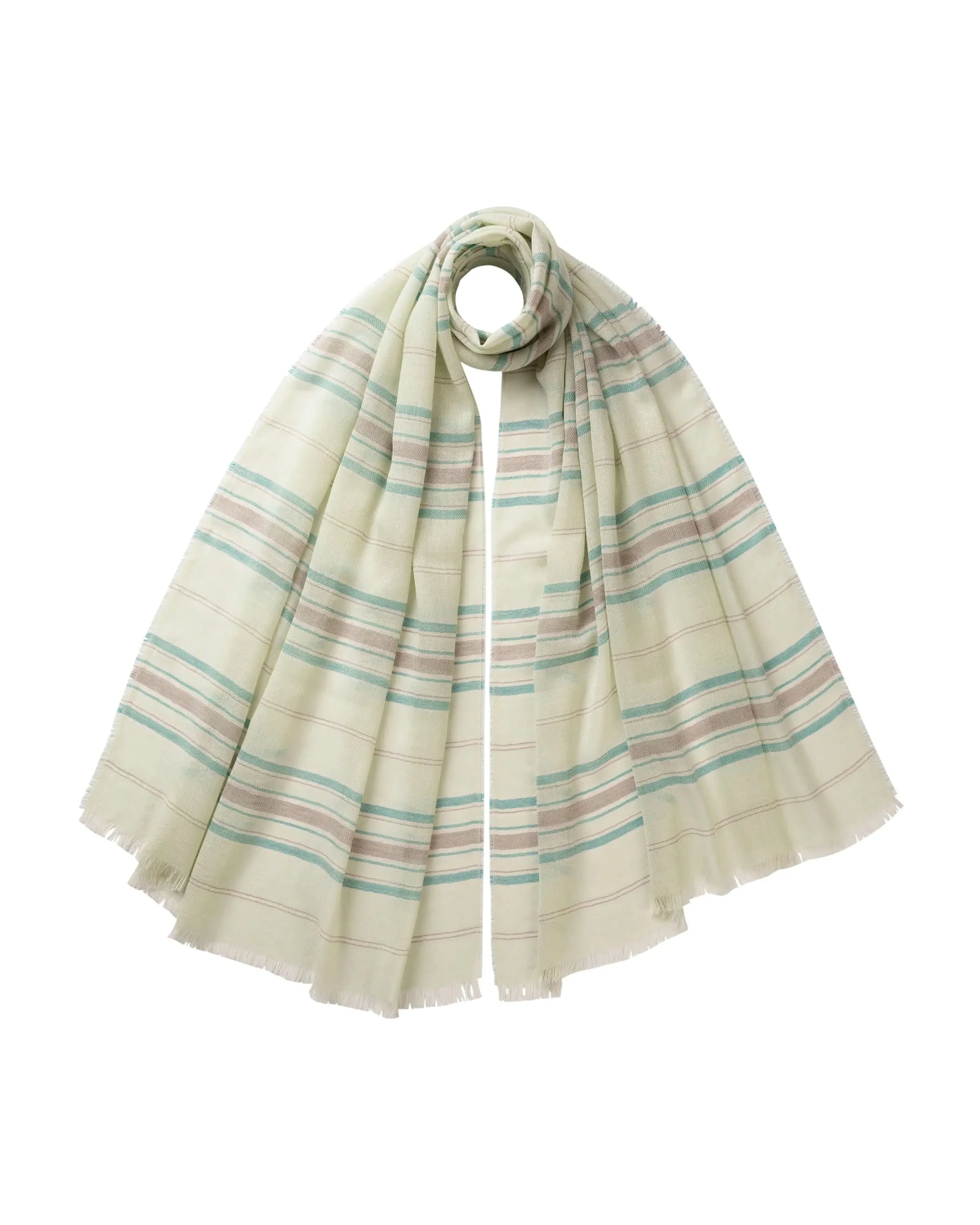Lightweight Stripy Light Green Cashmere Scarf