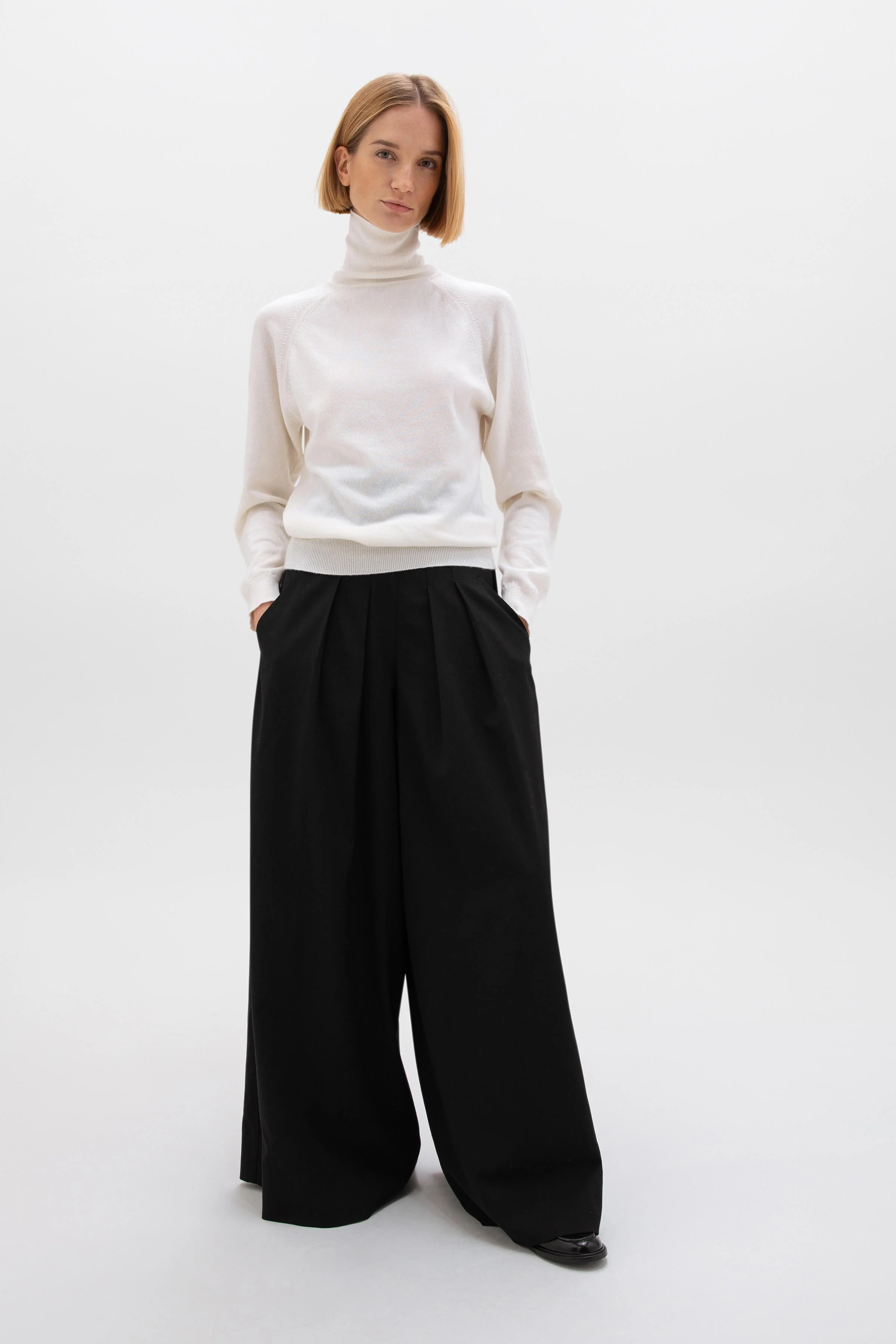 Classic Cashmere Roll Neck White Jumper