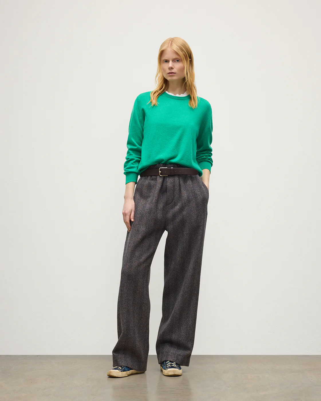 Lunan Classic Bright Green Cashmere Crew Jumper
