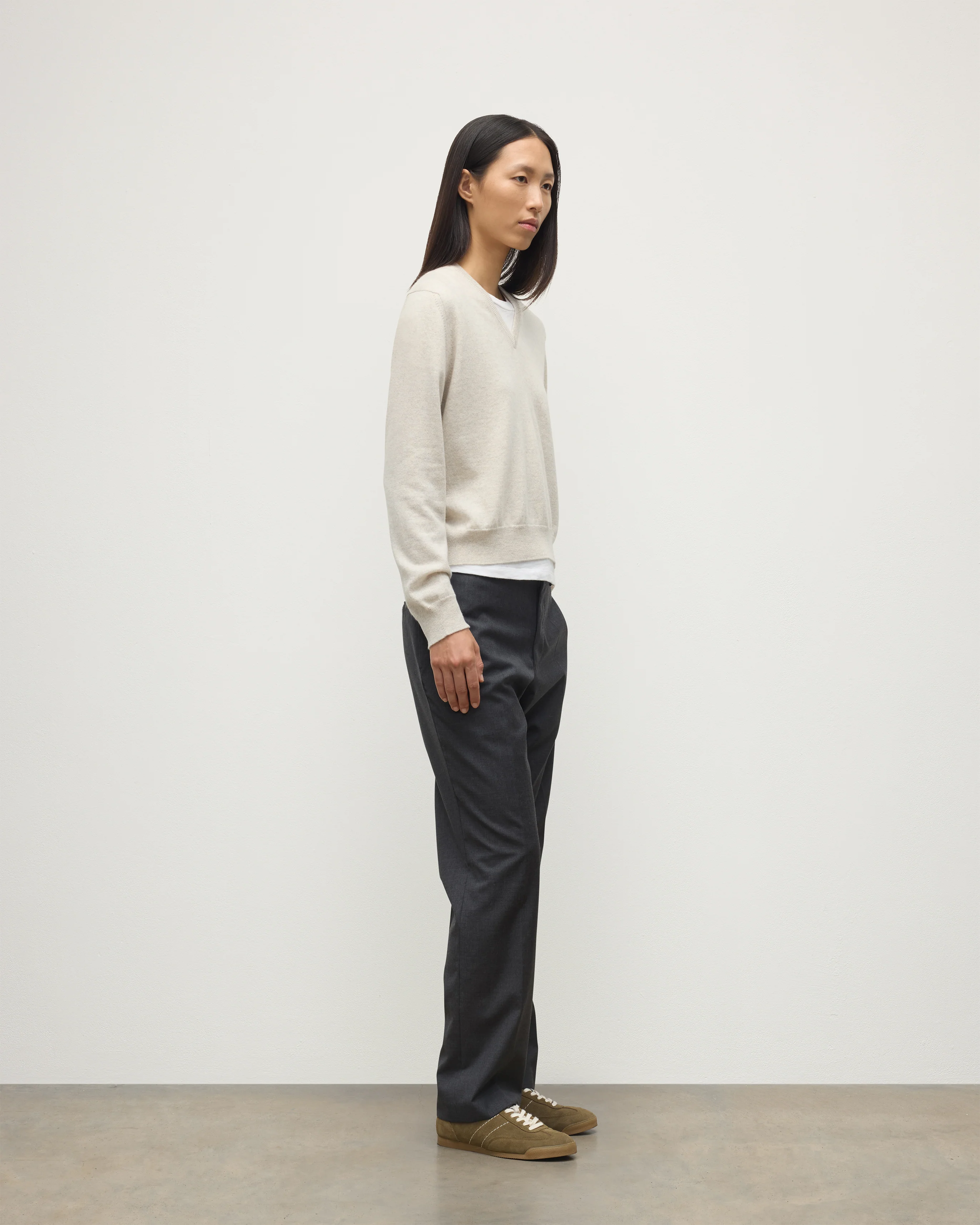 Lunan Natural Classic Cashmere V Neck Jumper - Image 3