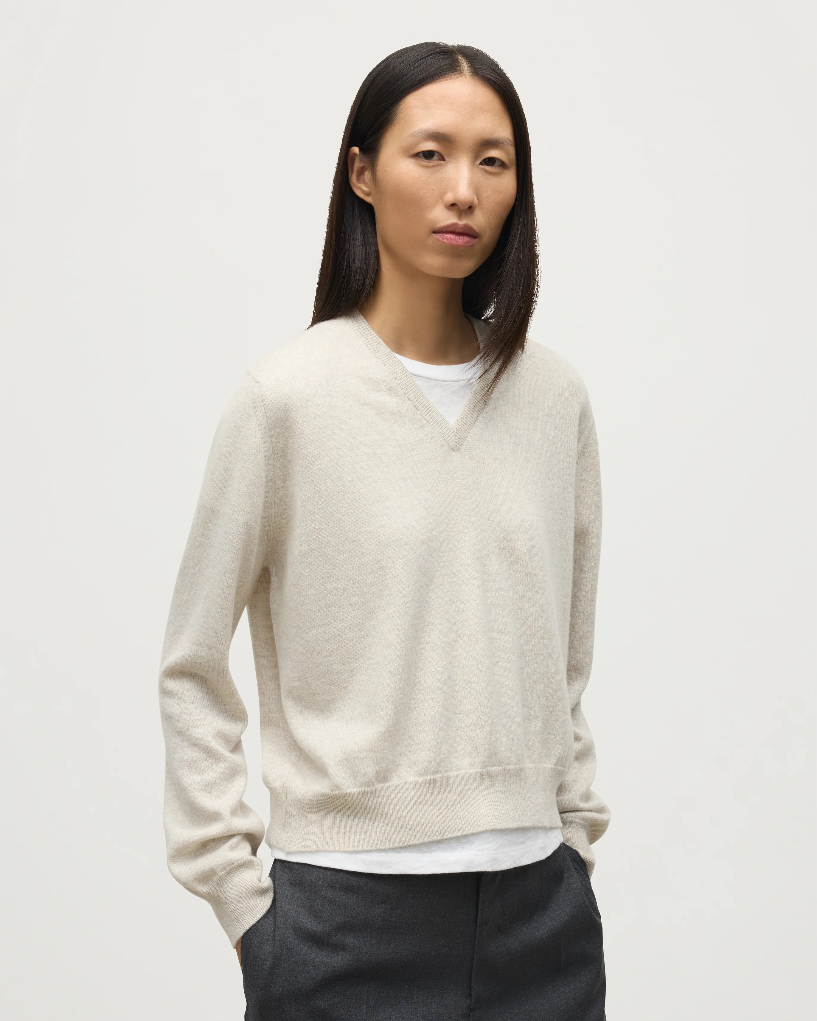 Lunan Natural Classic Cashmere V Neck Jumper - Image 5