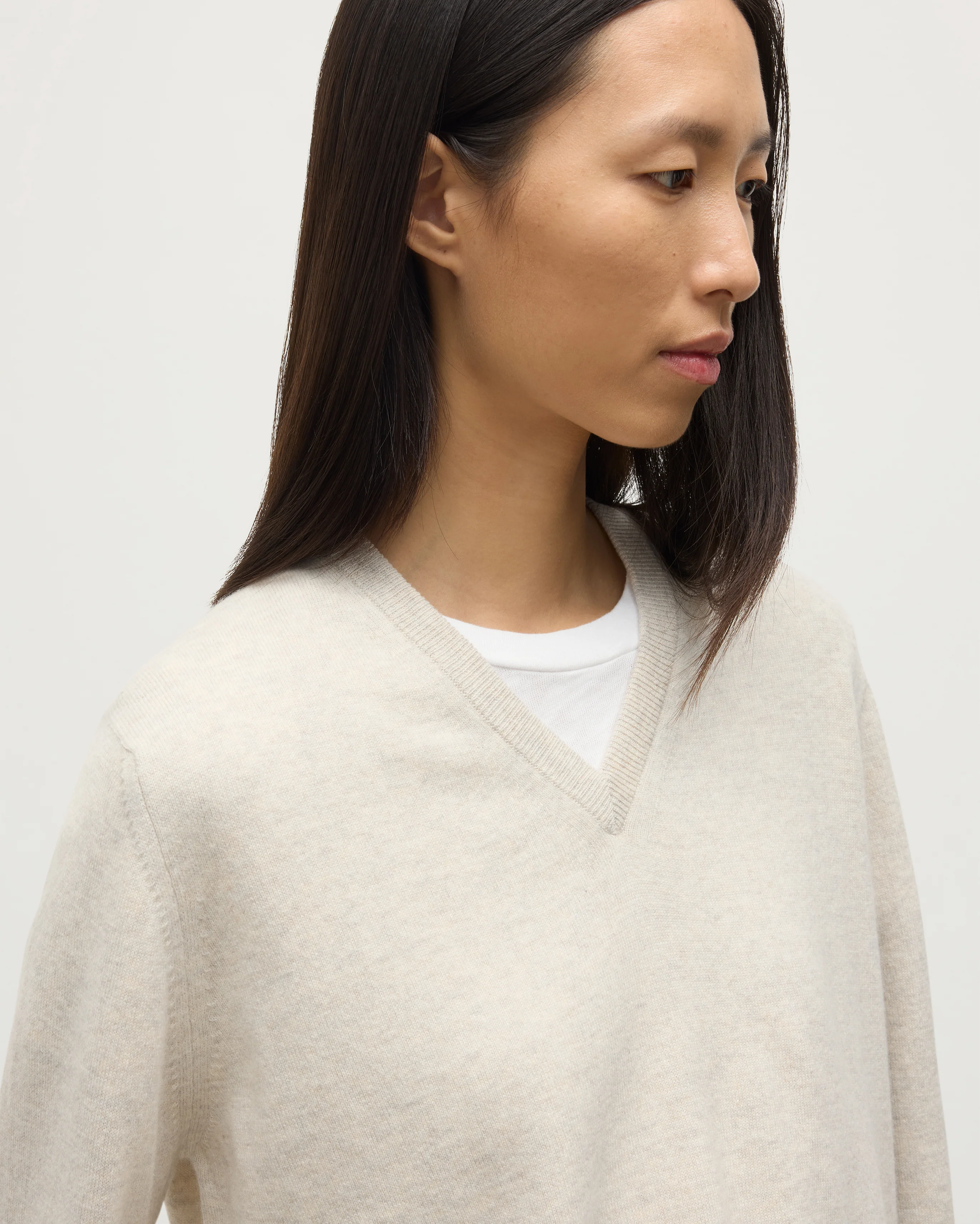 Lunan Natural Classic Cashmere V Neck Jumper - Image 6