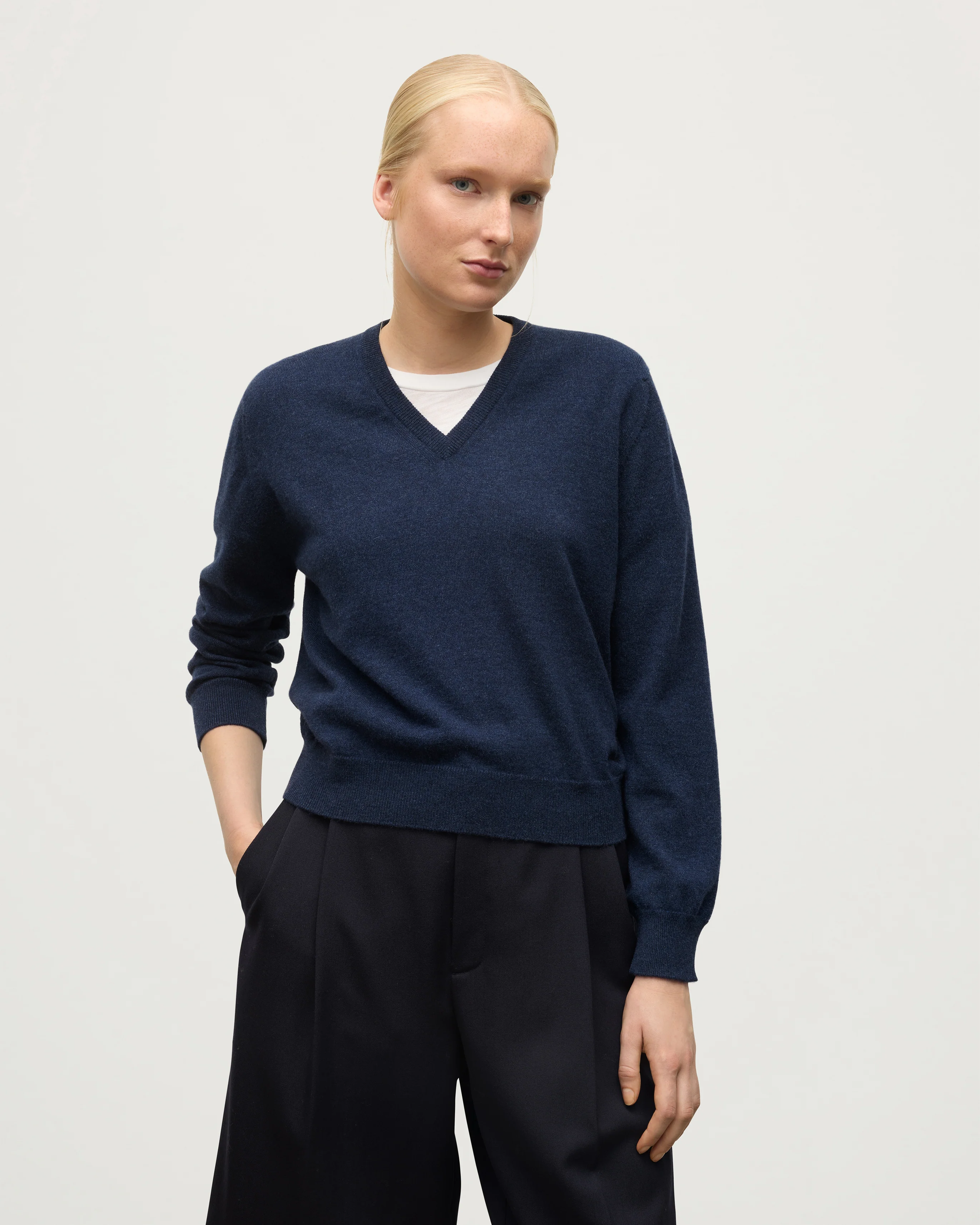 Lunan Navy Classic Cashmere V Neck Jumper - Image 5