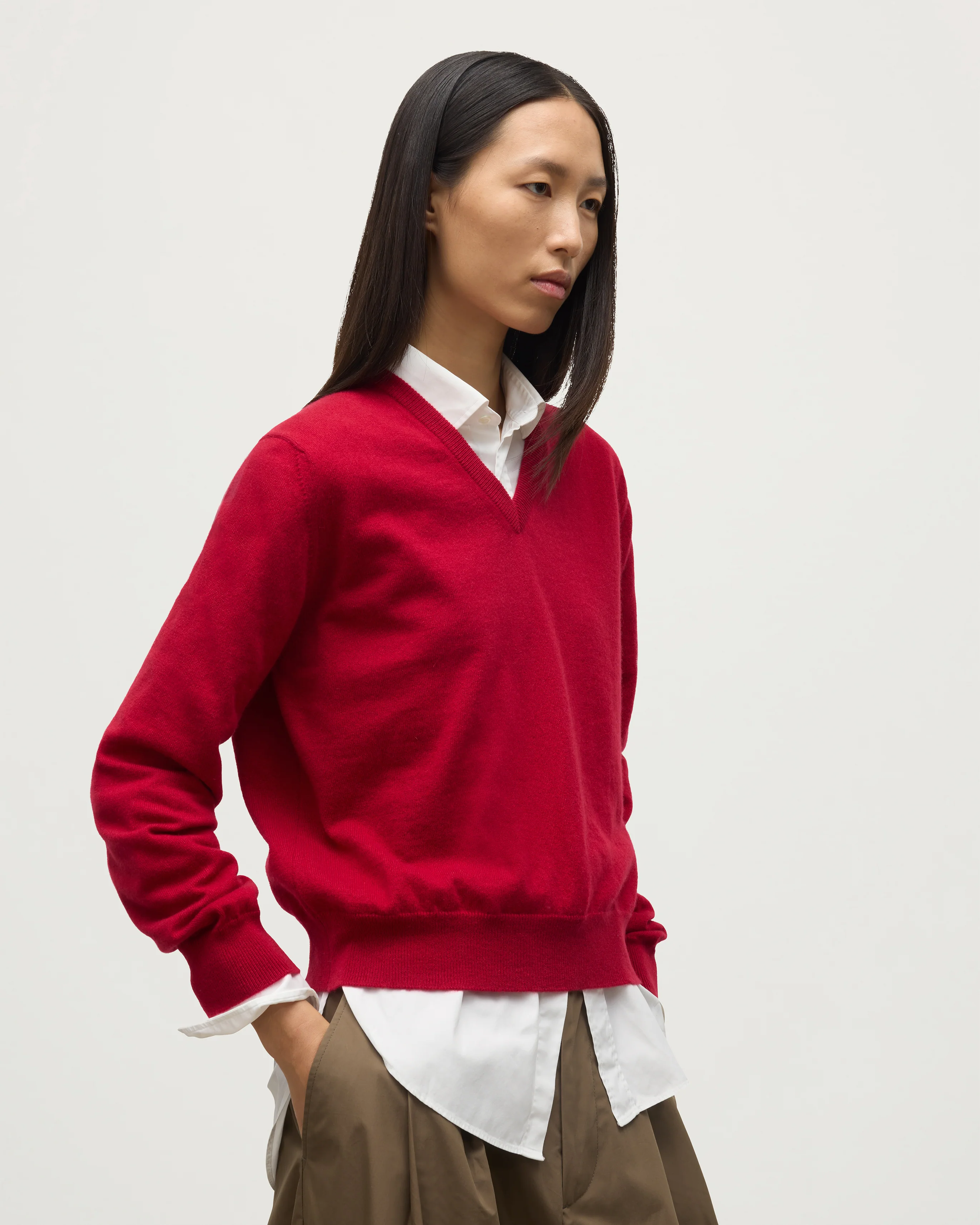 Lunan Red Classic Cashmere V Neck Jumper - Image 5