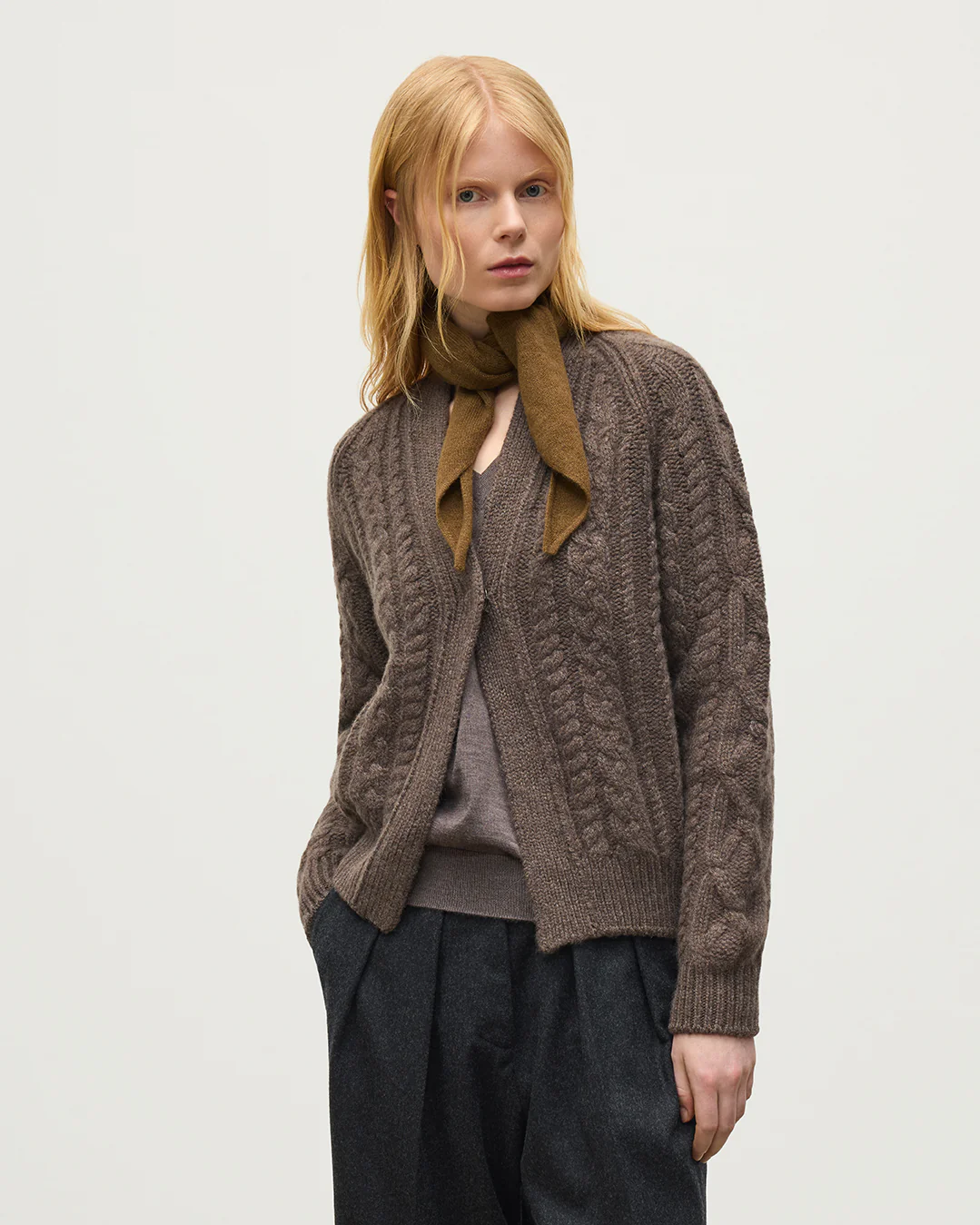 Mabel Brown Aran Cable Cardigan - Image 5