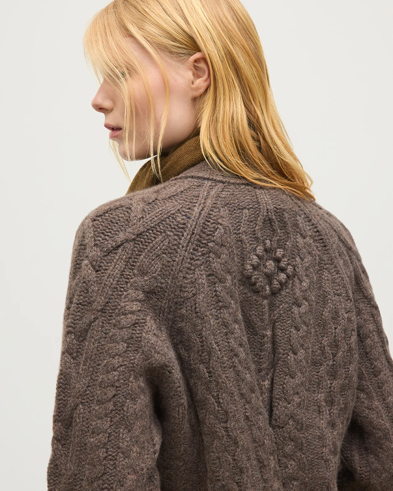 Mabel Brown Aran Cable Cardigan - Image 6
