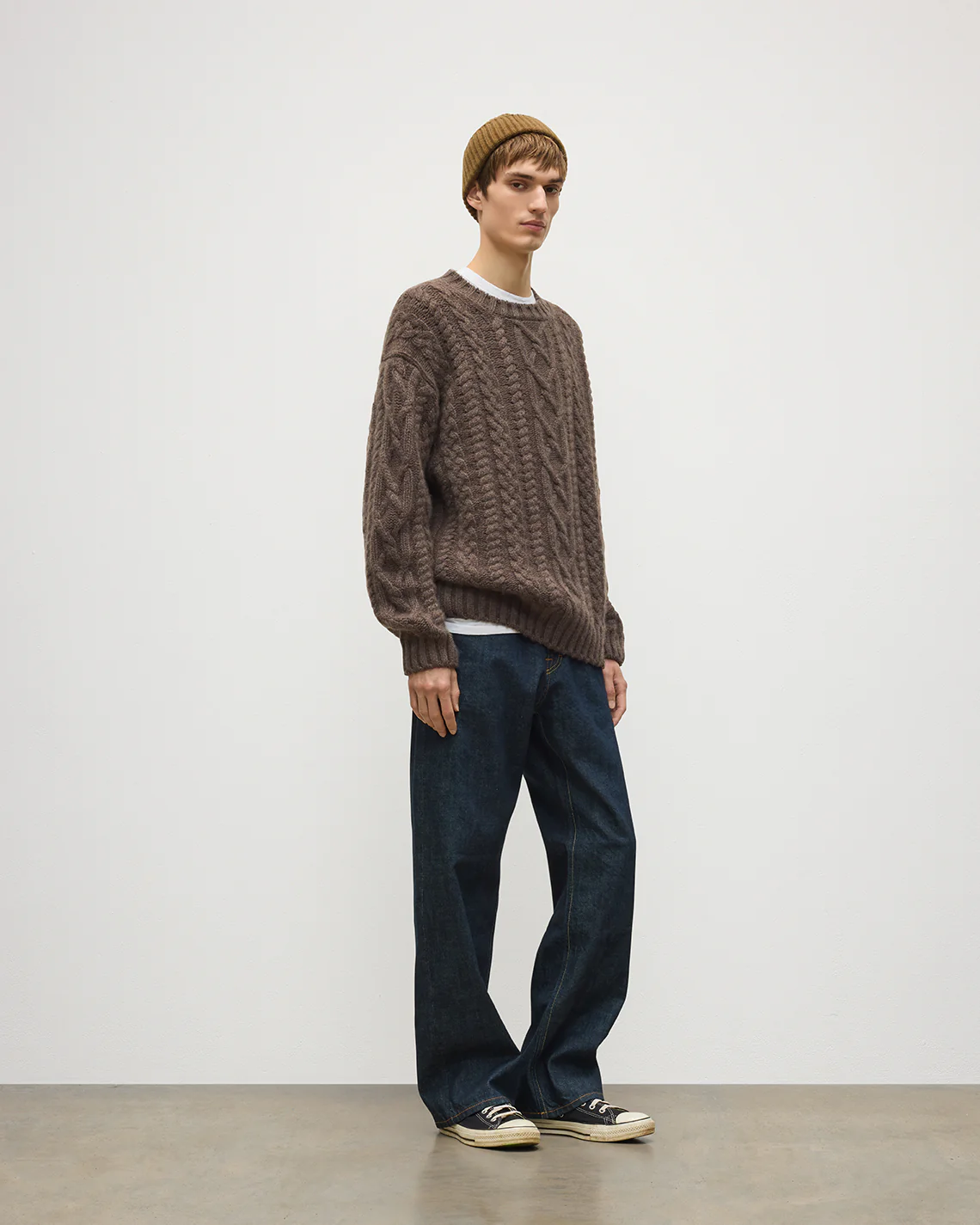 MacDonald Brown Aran Cable Cashmere Jumper - Image 3