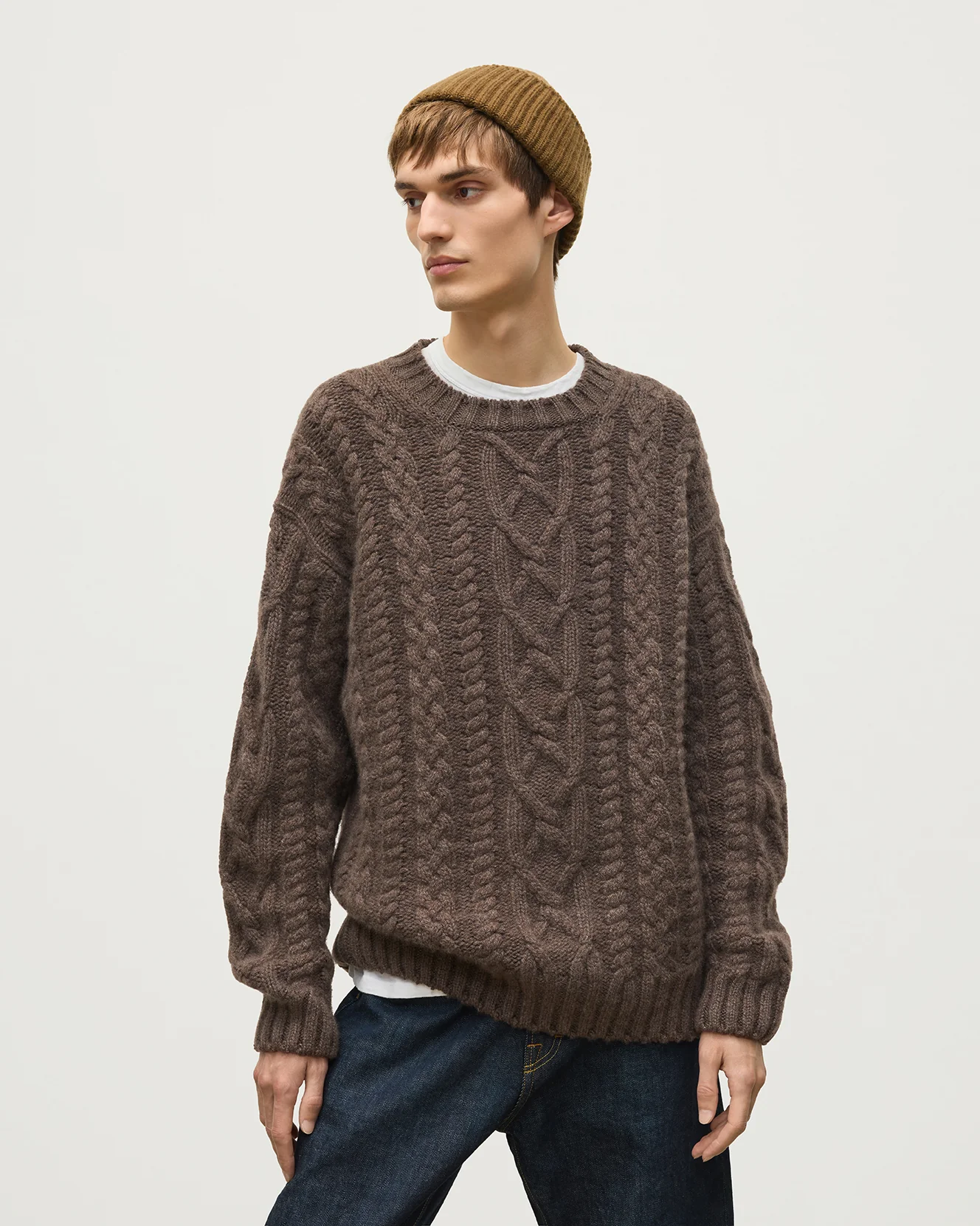 MacDonald Brown Aran Cable Cashmere Jumper - Image 5