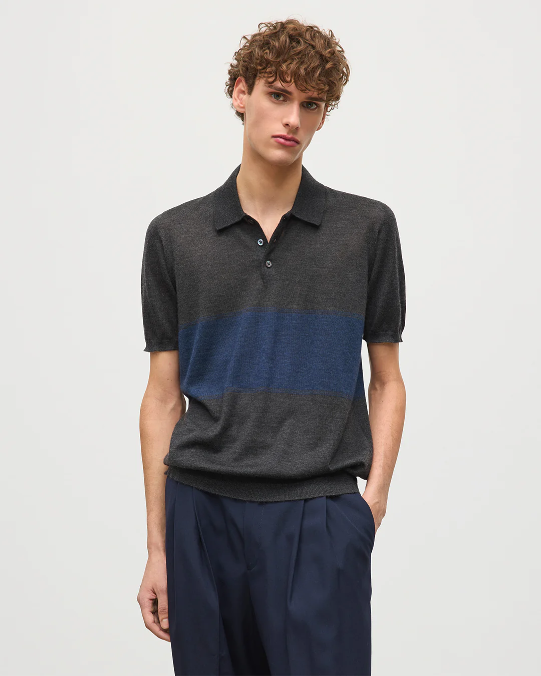 Mack Grey & Navy Superfine Cashmere Polo Shirt - Image 5