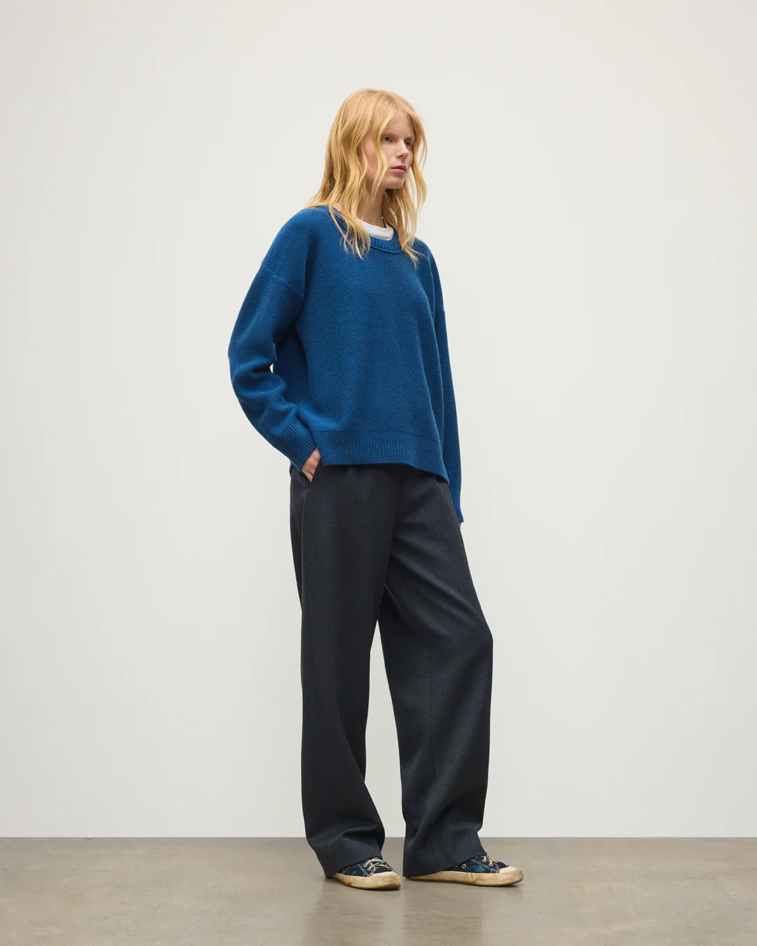 Maggie Reverse Stitch Blue Cashmere Jumper - Image 3