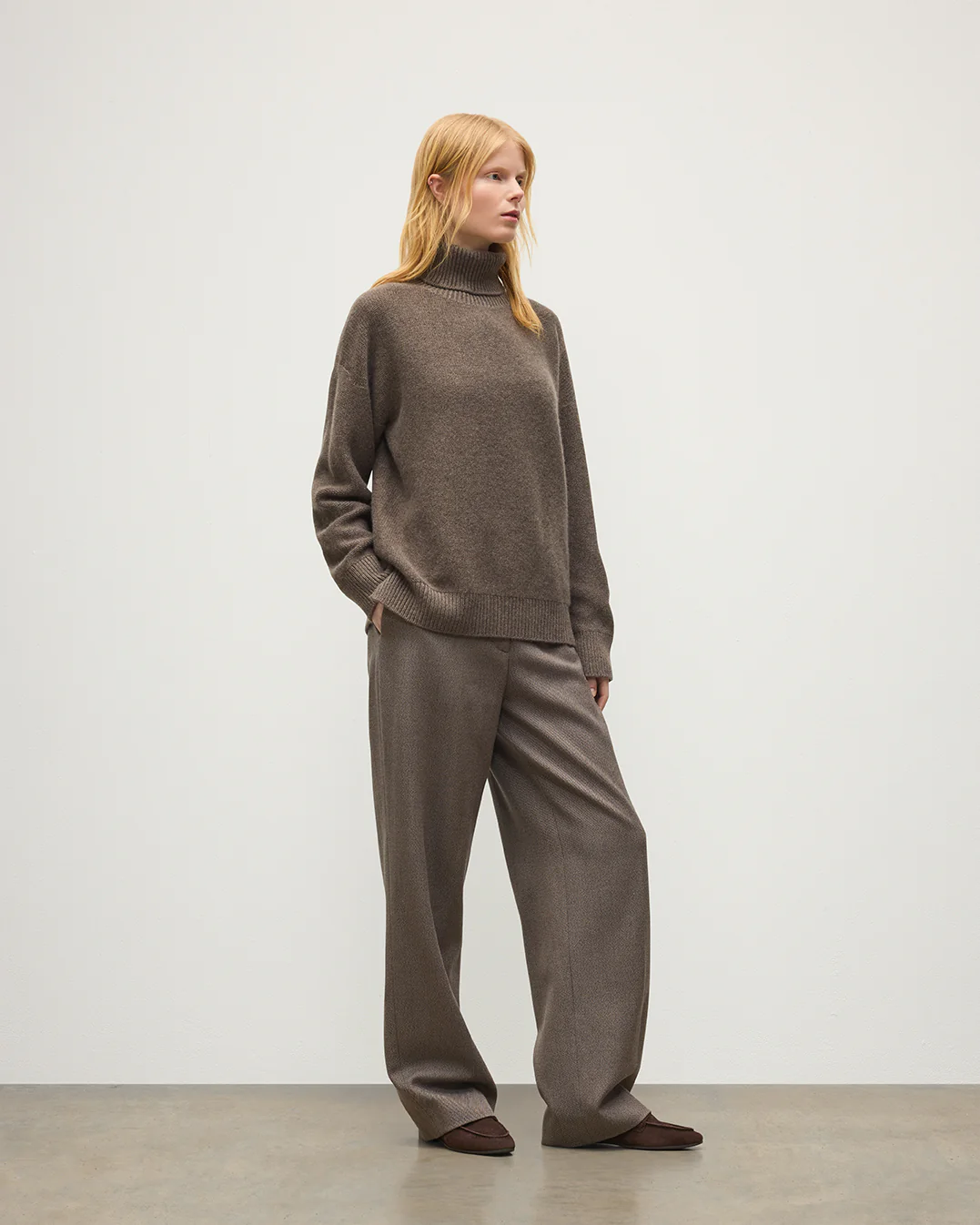 Maggie Reverse Stitch Roll Neck Brown Cashmere Jumper - Image 3