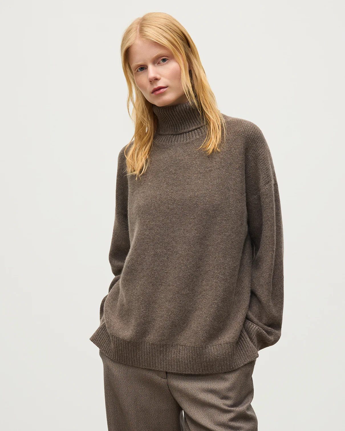 Maggie Reverse Stitch Roll Neck Brown Cashmere Jumper - Image 5