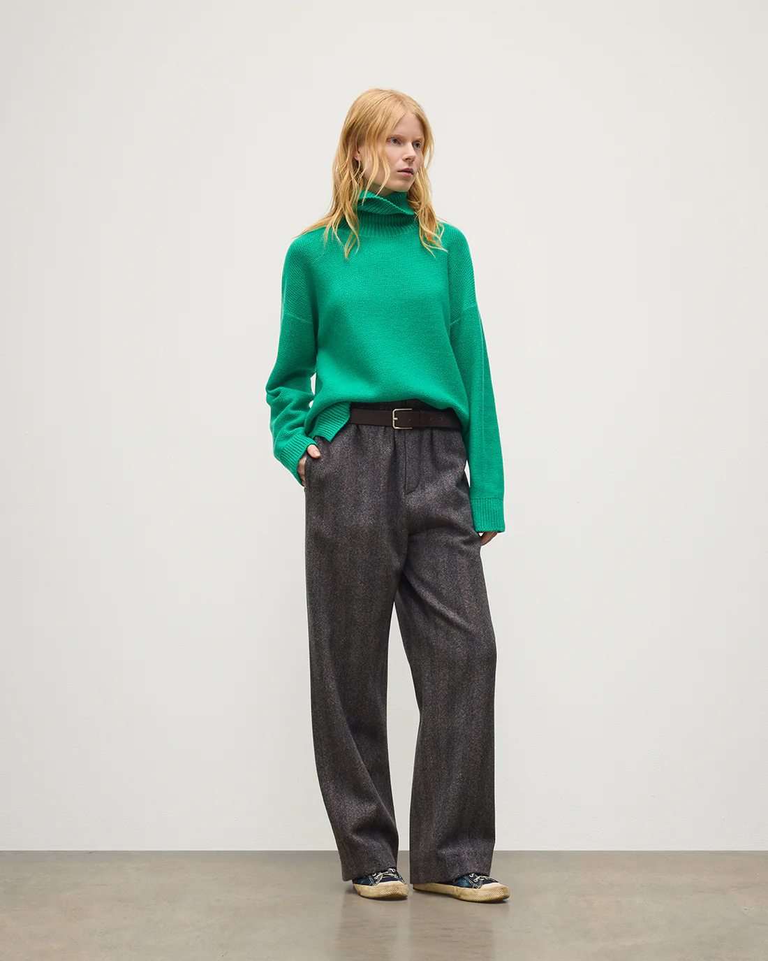 Maggie Reverse Stitch Roll Neck Green Cashmere Jumper - Image 3