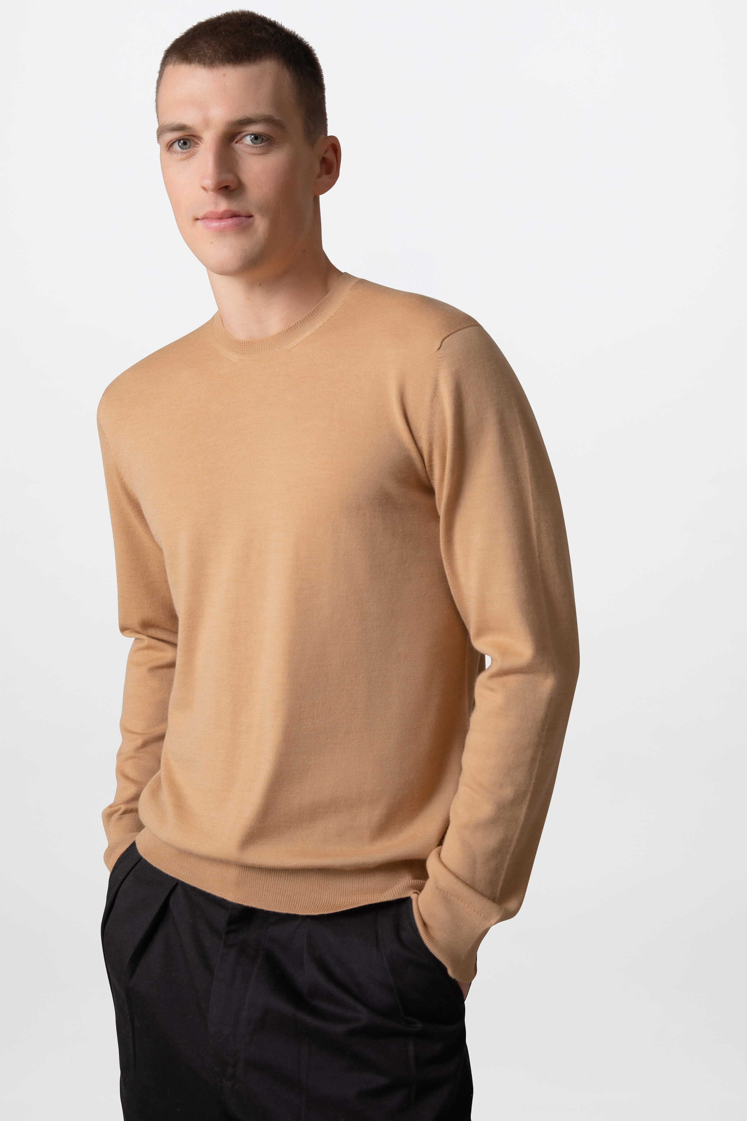 Merino Round Neck Camel Jumper - Image 2