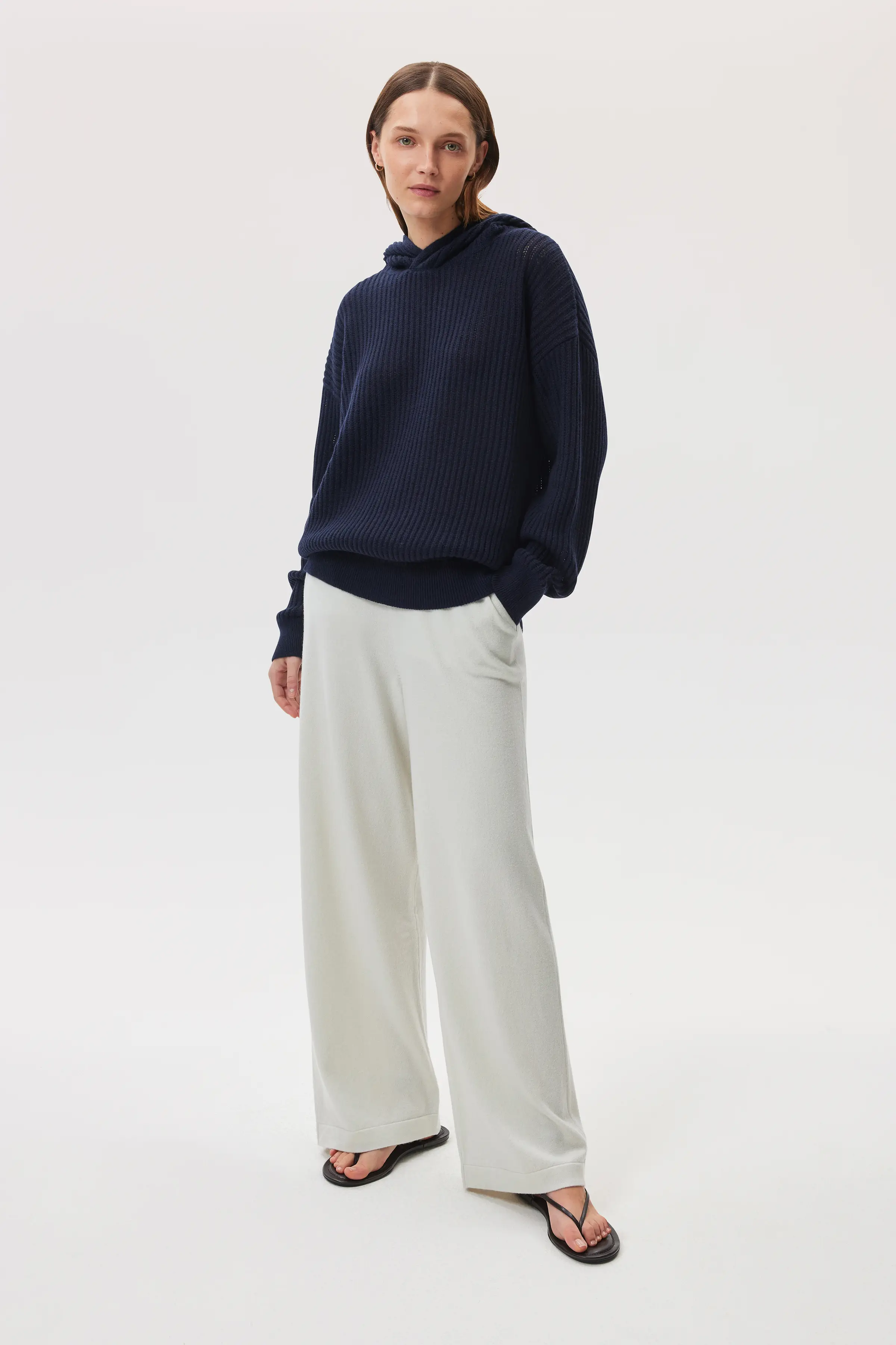Mesh Rib Cashmere Dark Navy Hoodie - Image 2