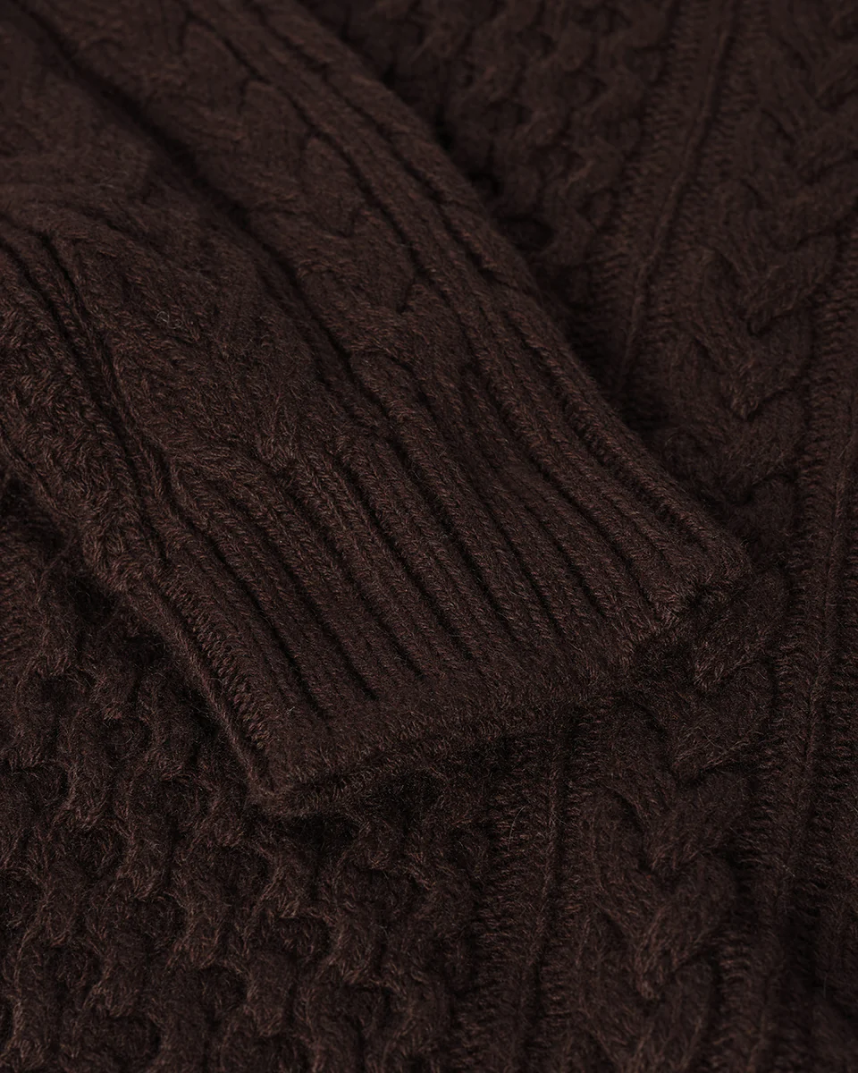 Aran Cable Dark Brown Cashmere Jumper - Image 6
