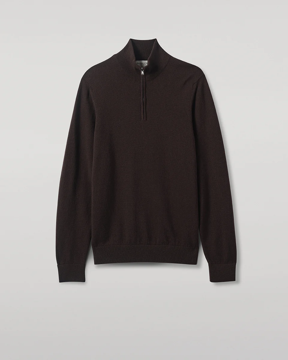 Cashmere Dark Brown Zip Neck Jumper - Image 2