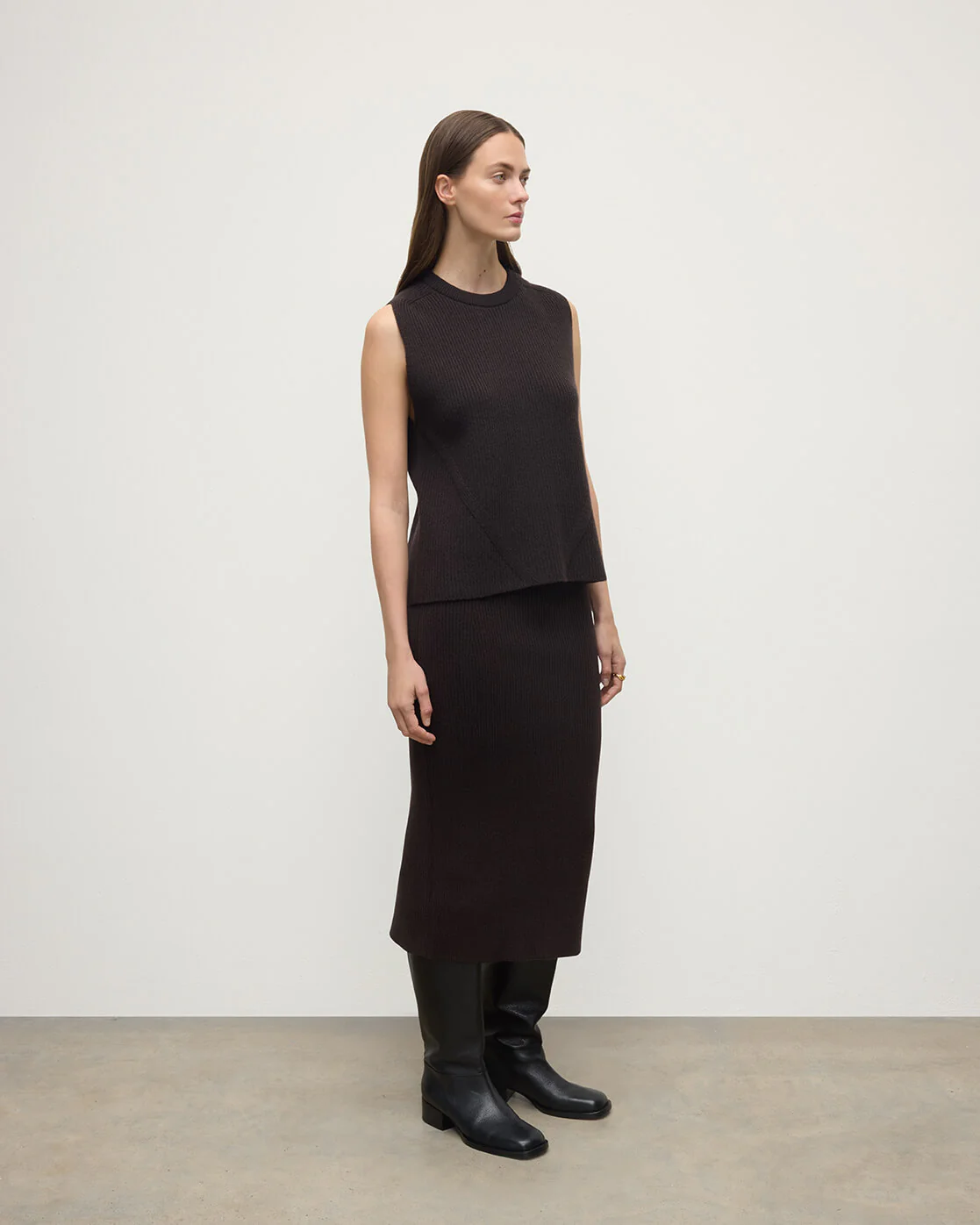 Cashmere Dark Brown Midi Skirt - Image 3