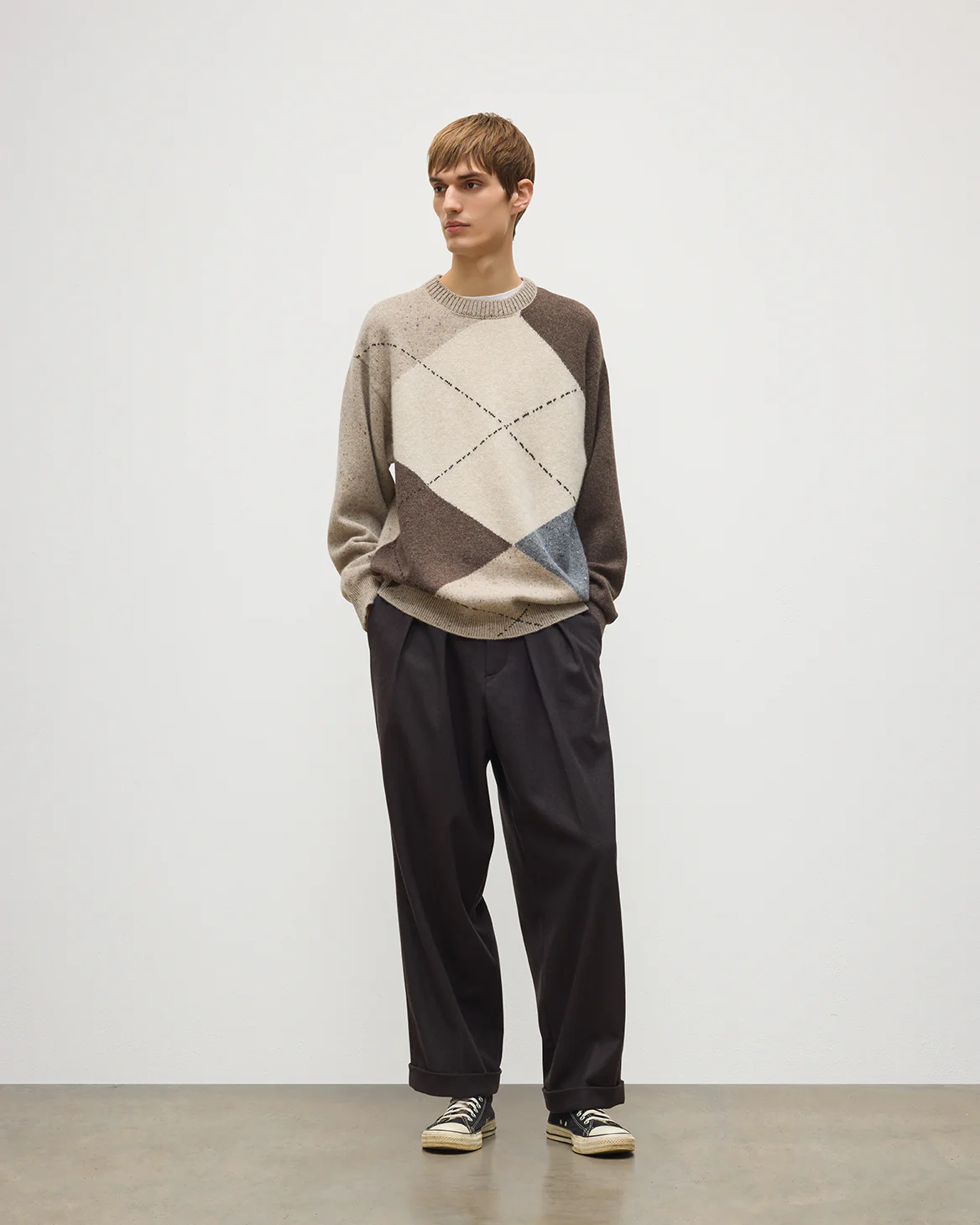 Monteith Natural Exploded Argyle Donegal Cashmere Jumper