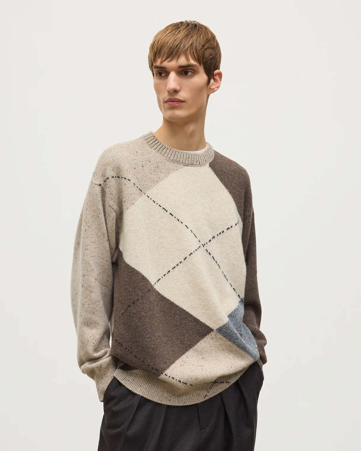 Monteith Natural Exploded Argyle Donegal Cashmere Jumper - Image 5