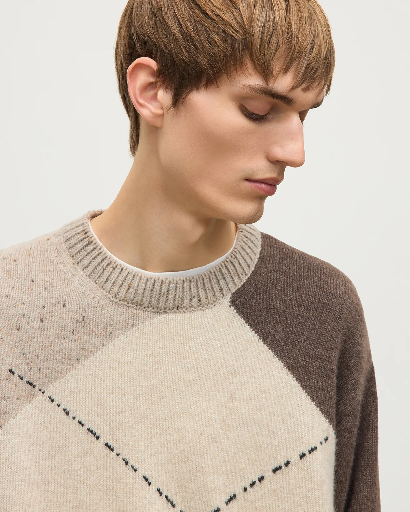 Monteith Natural Exploded Argyle Donegal Cashmere Jumper - Image 6
