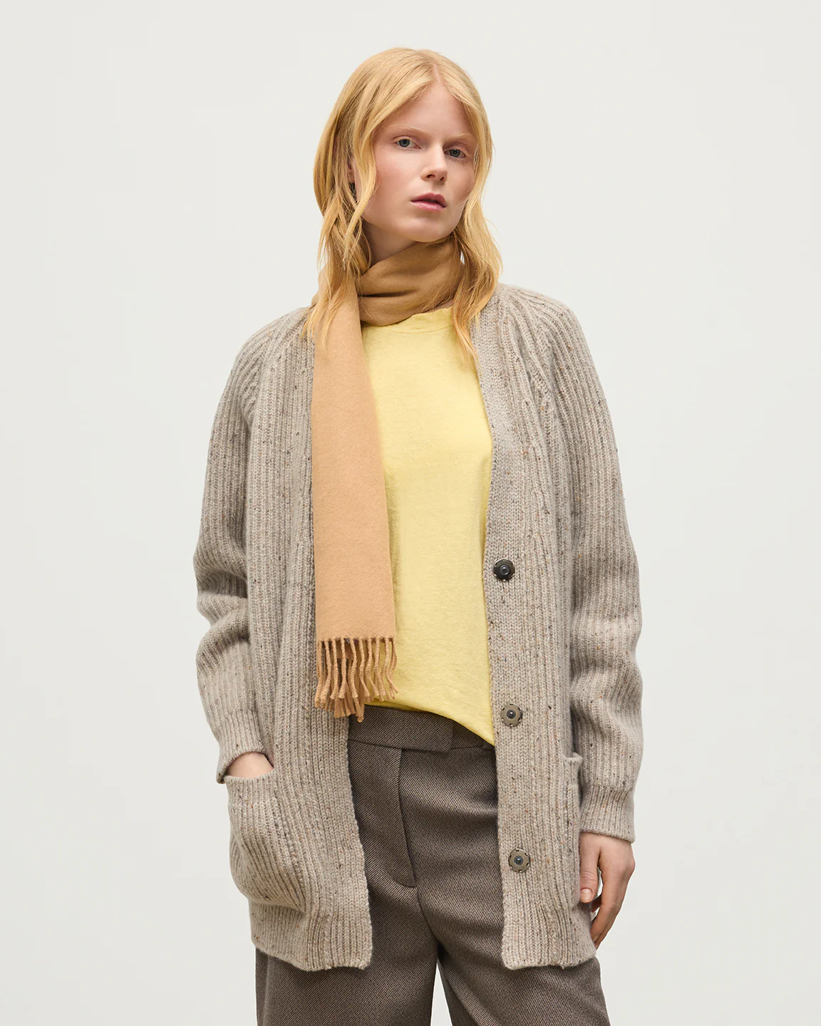 Norah Ribbed Natural Donegal Cashmere Cardigan - Image 5