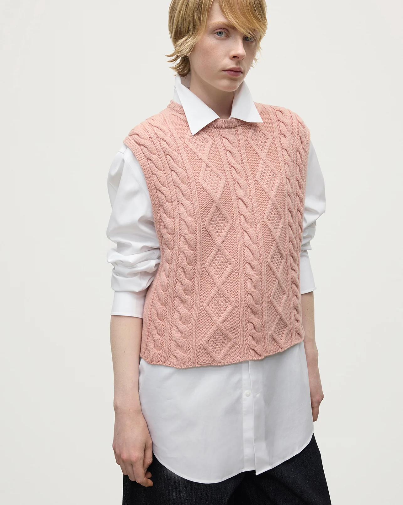 Aran Cable Pink Cashmere Tank - Image 5