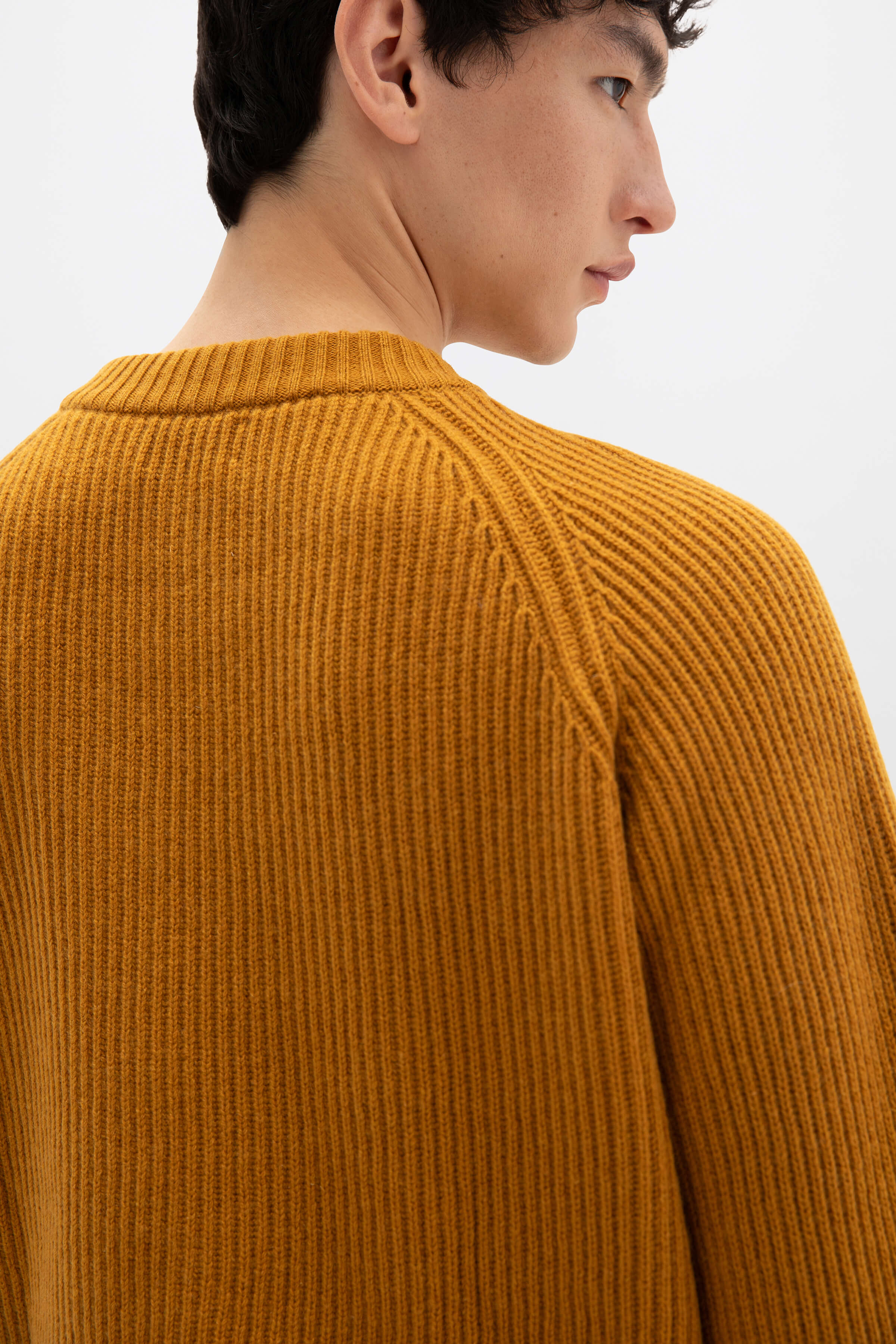 Dark Yellow Cashmere Ribbed Crew Neck Jumper - Image 4