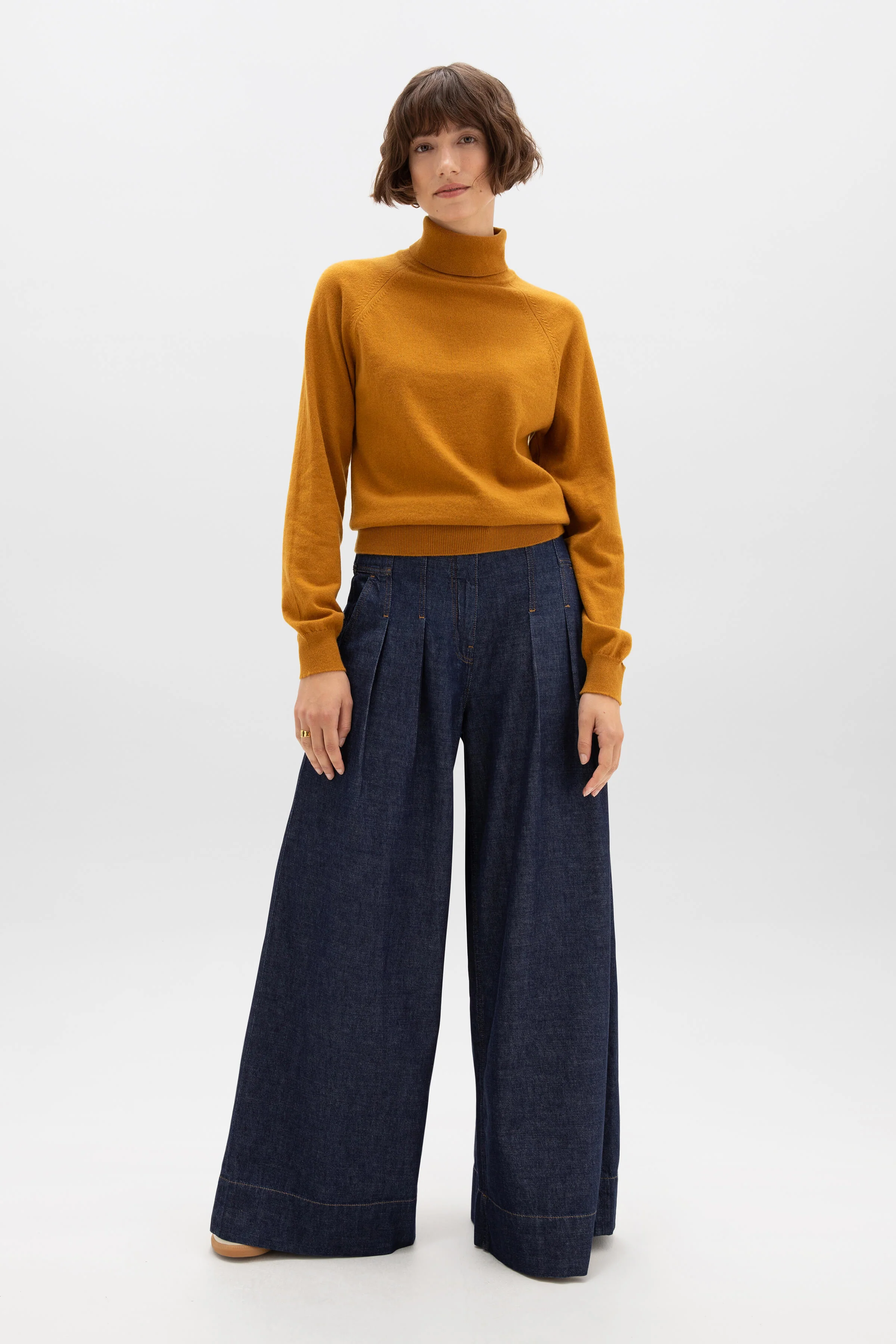 Cashmere Roll Neck Dark Yellow Jumper