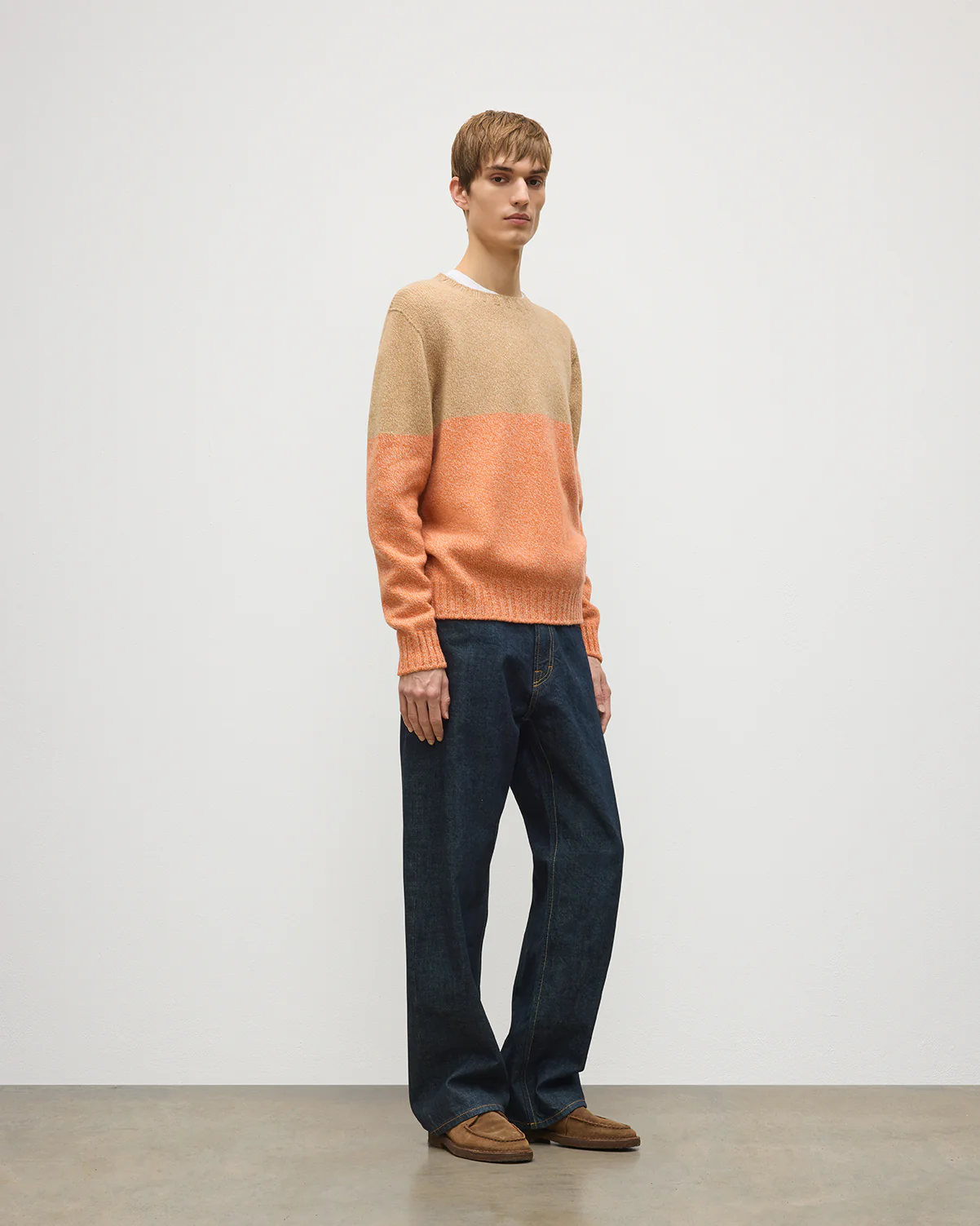 Ogilvie Colour Block Orange Lambswool Jumper - Image 4