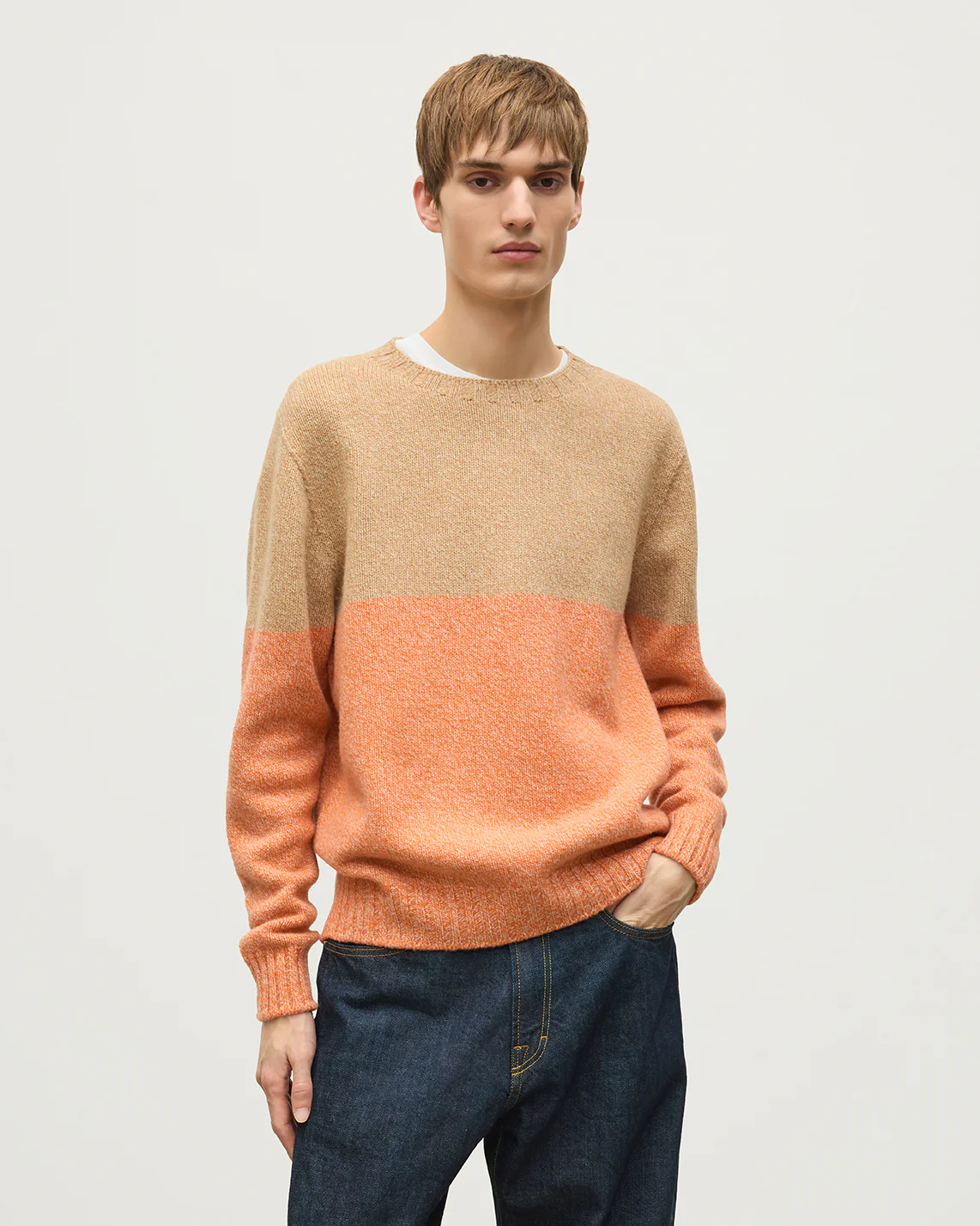 Ogilvie Colour Block Orange Lambswool Jumper - Image 5